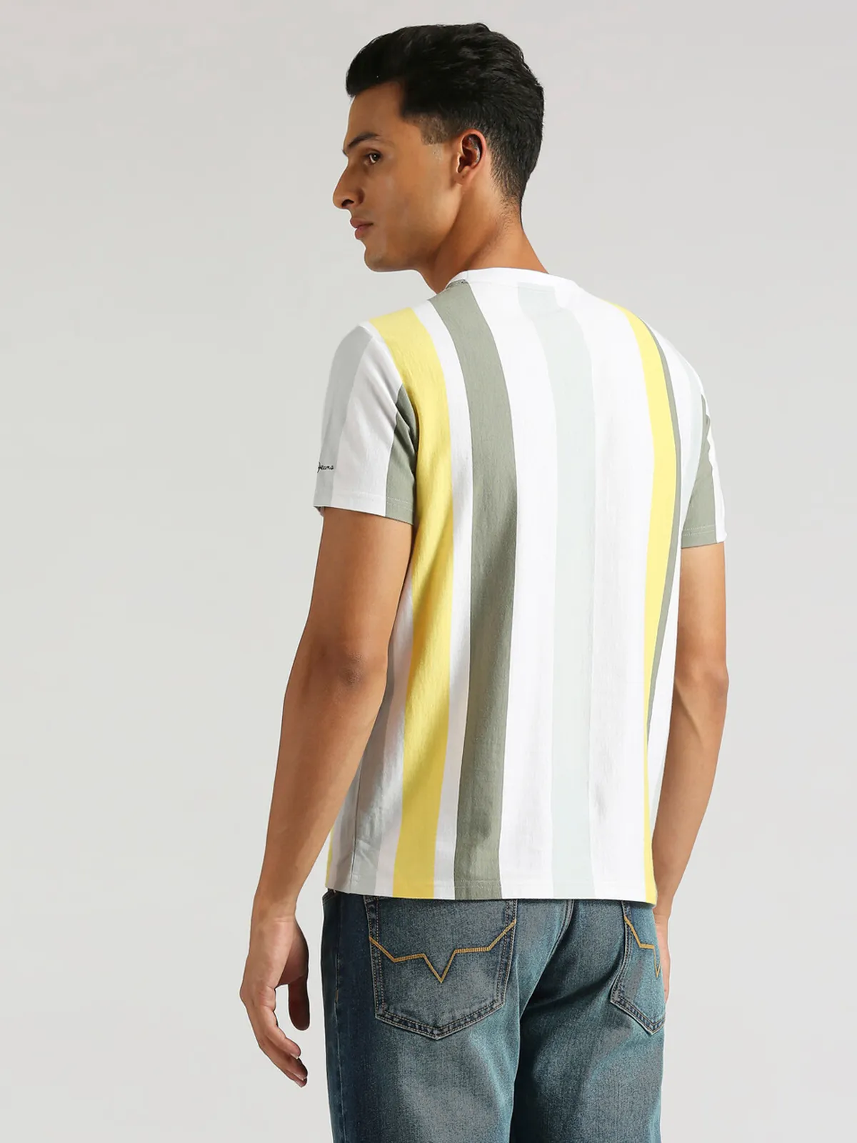 PEPE JEANS white and yellow vertical stripe t-shirt