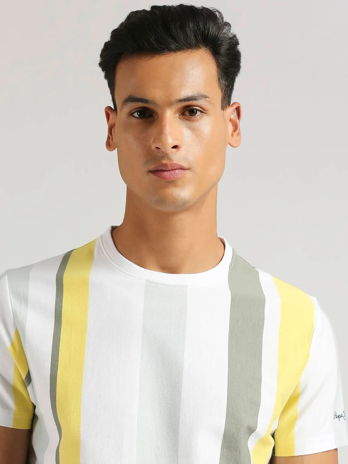 PEPE JEANS white and yellow vertical stripe t-shirt