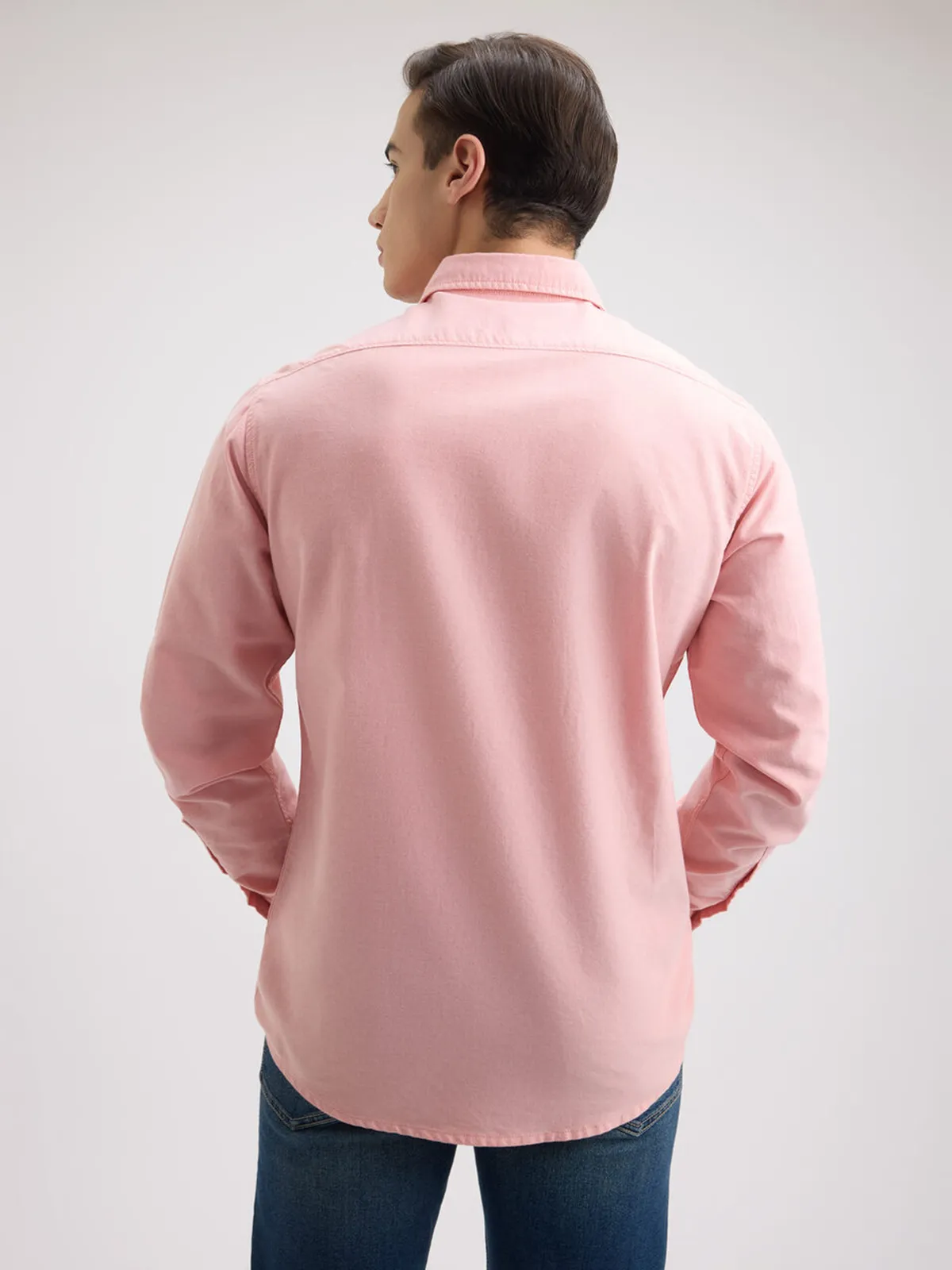 PEPE plain peach casual wear slim fit mens shirt