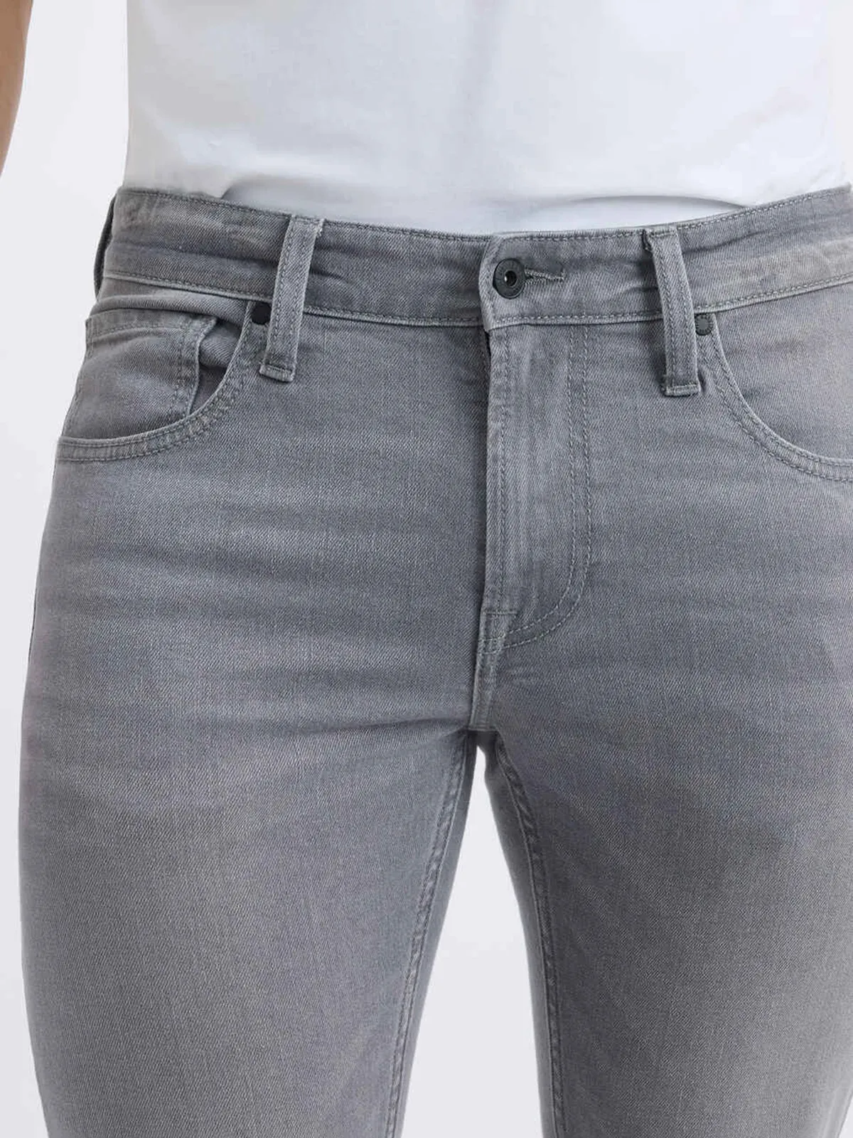 PEPE solid grey slim fit denim jeans for men