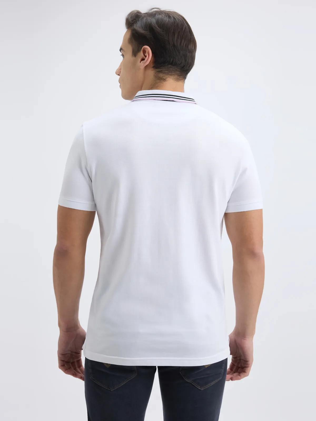 PEPE solid white cotton slim fit polo t-shirt for men