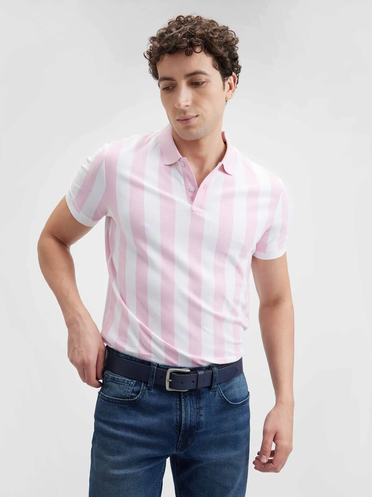 PEPE striped pink polo tshirt for men