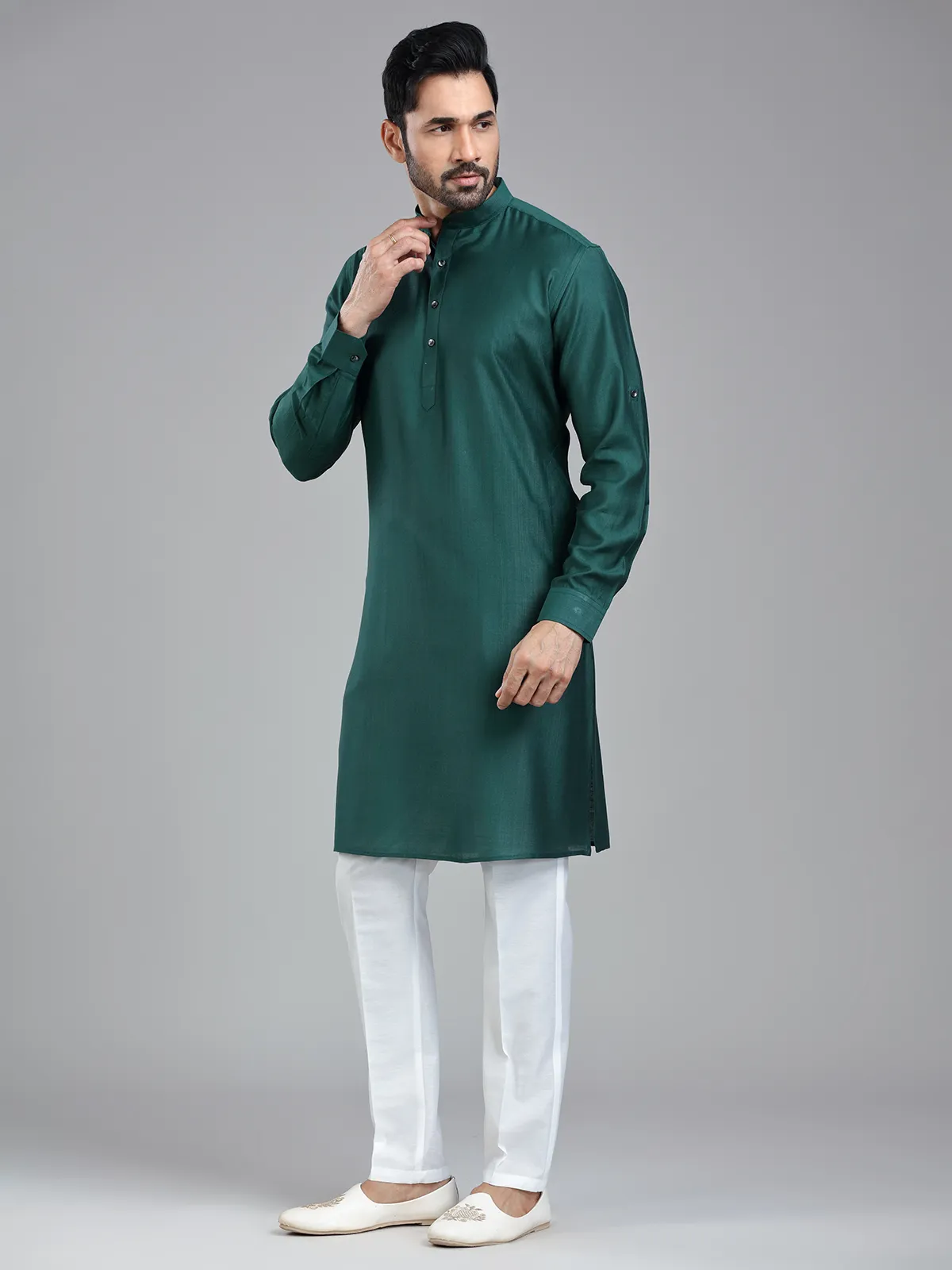 Pine green sober stylish kurta pajama set for men