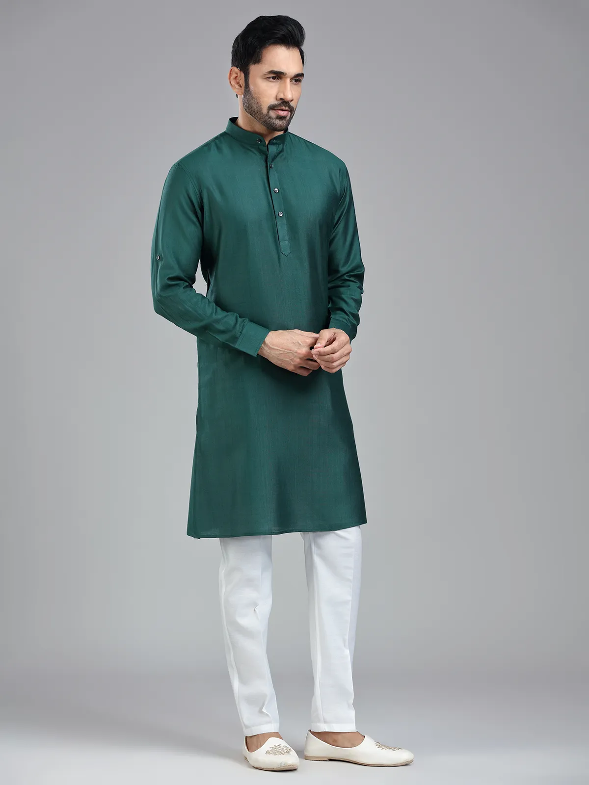 Pine green sober stylish kurta pajama set for men