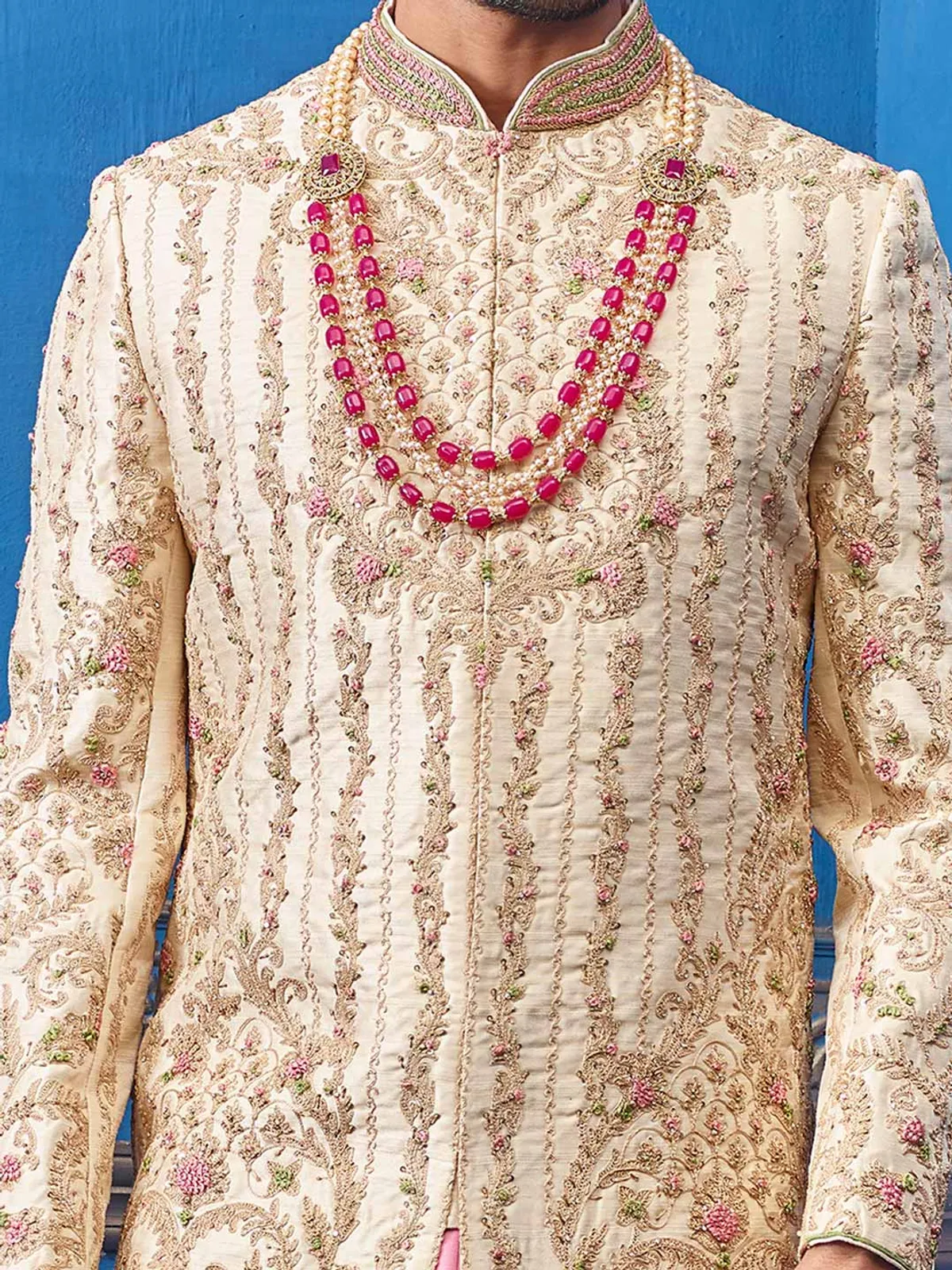 Pink and beige new stylish silk sherwani