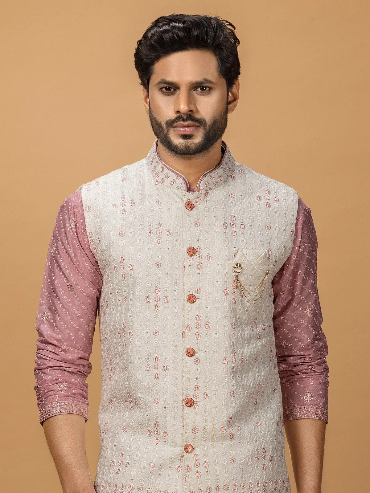 Pink and cream waistcoat set in silk