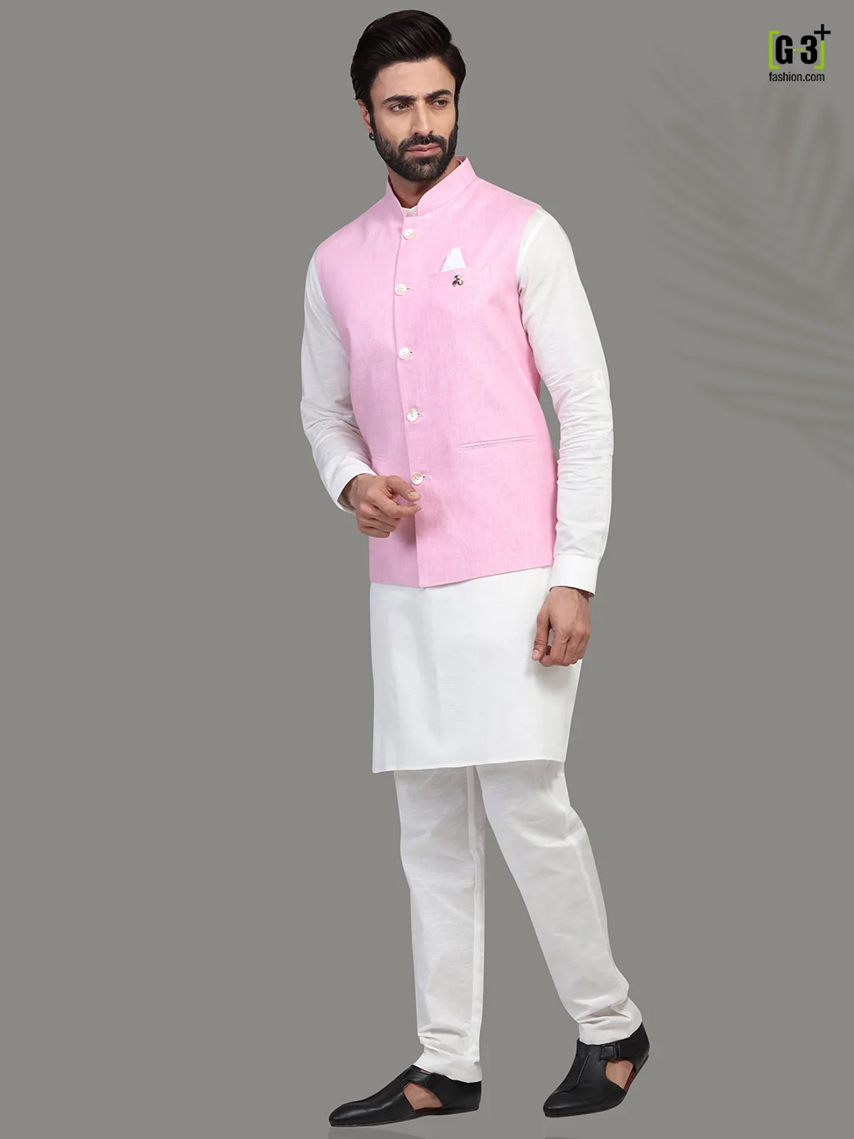 Pink and white linen waistcoat set