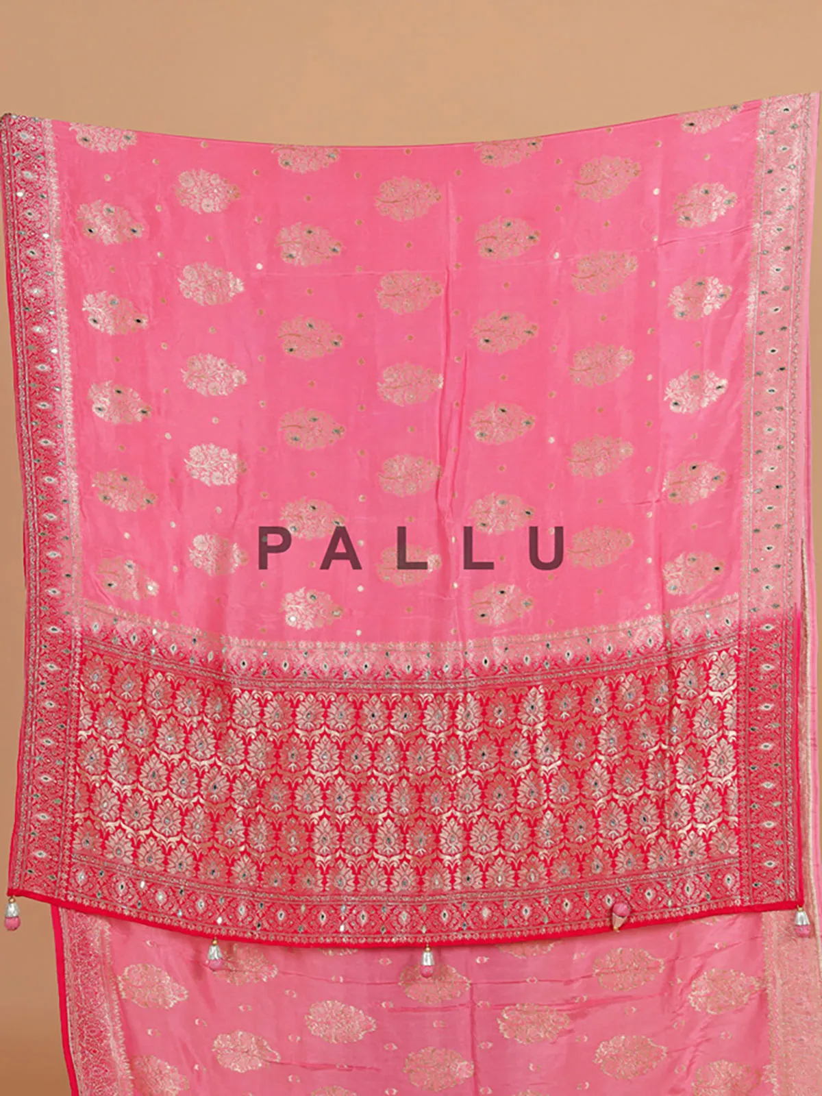 Pink banarasi silk saree with zari weaving