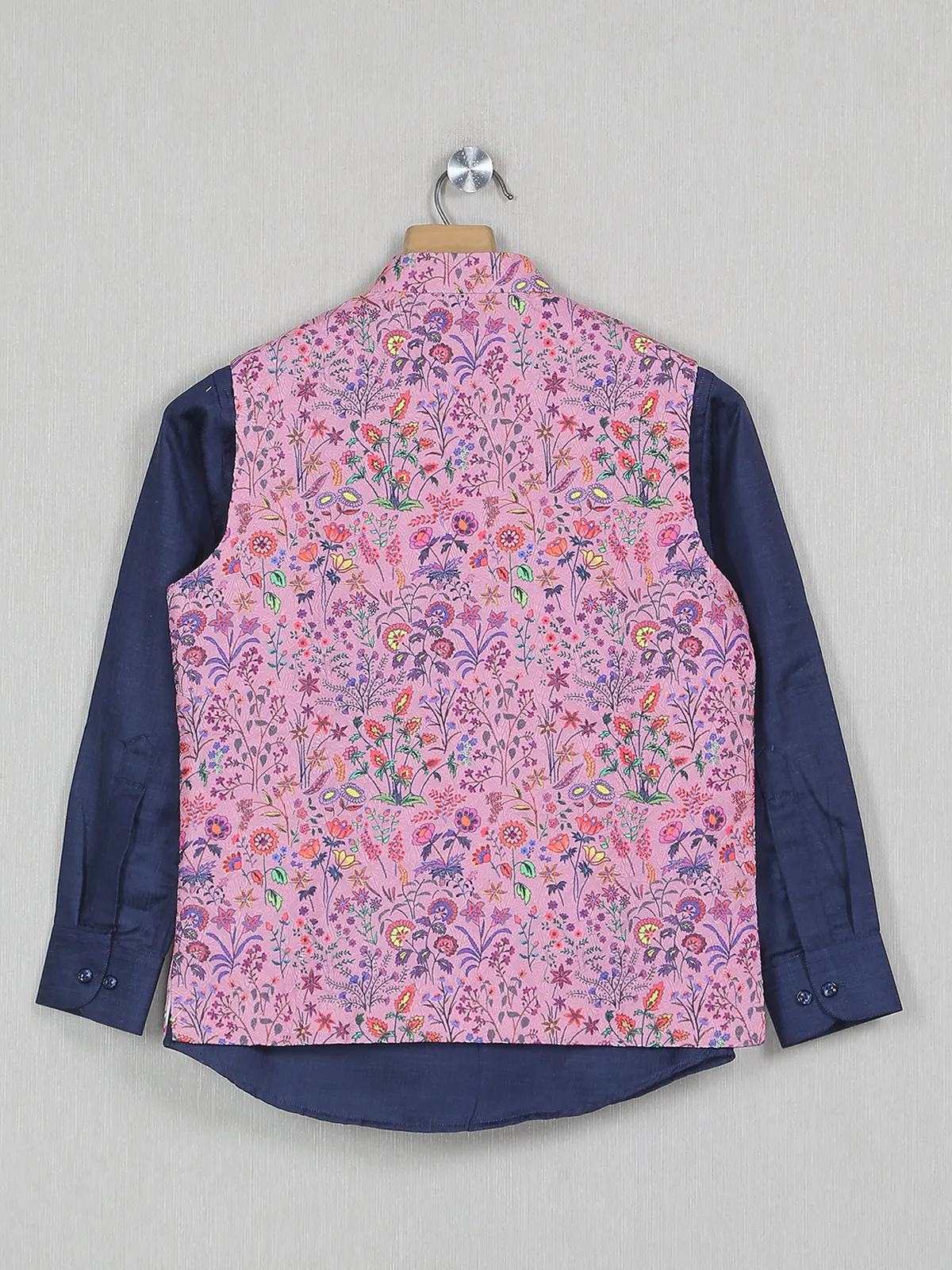 Pink color cotton silk party wear boys waistcoat with shirt