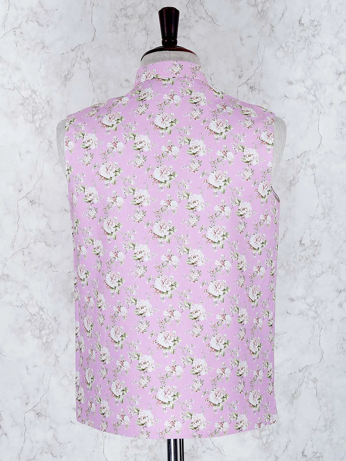 Pink color flower printed terry rayon waistcoat