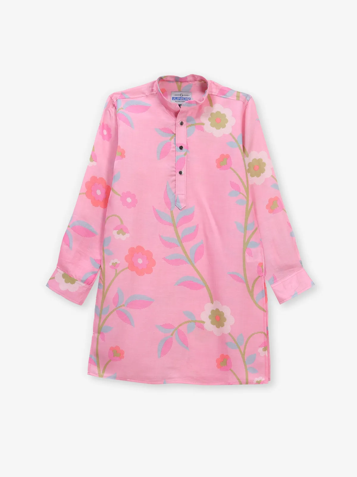 Pink cotton silk printed kurta suit