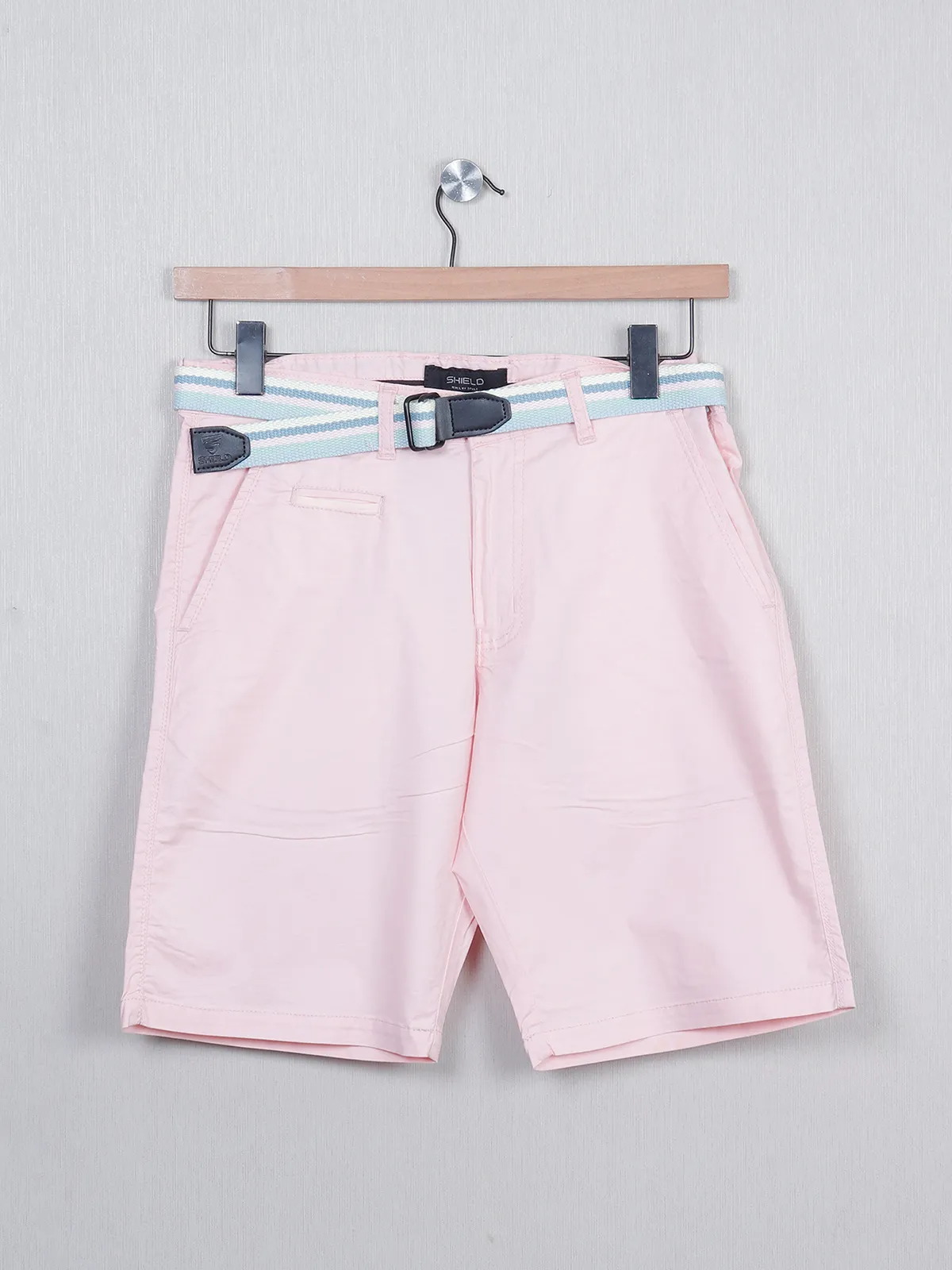 Pink cotton slim-fit mens shorts