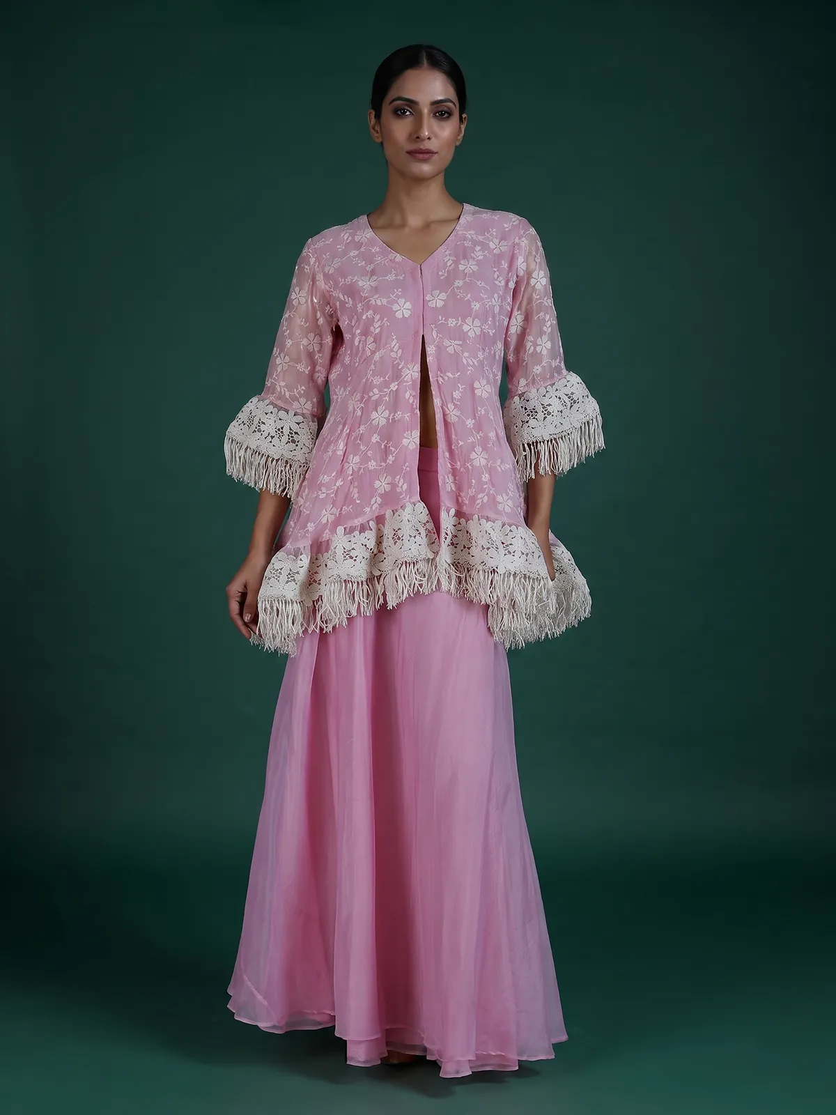 organza indo western dress Pink Designer Cotton Organza Indowestern Suit