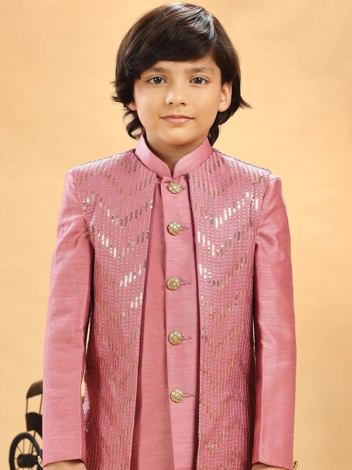 Pink indowestern for boys in silk