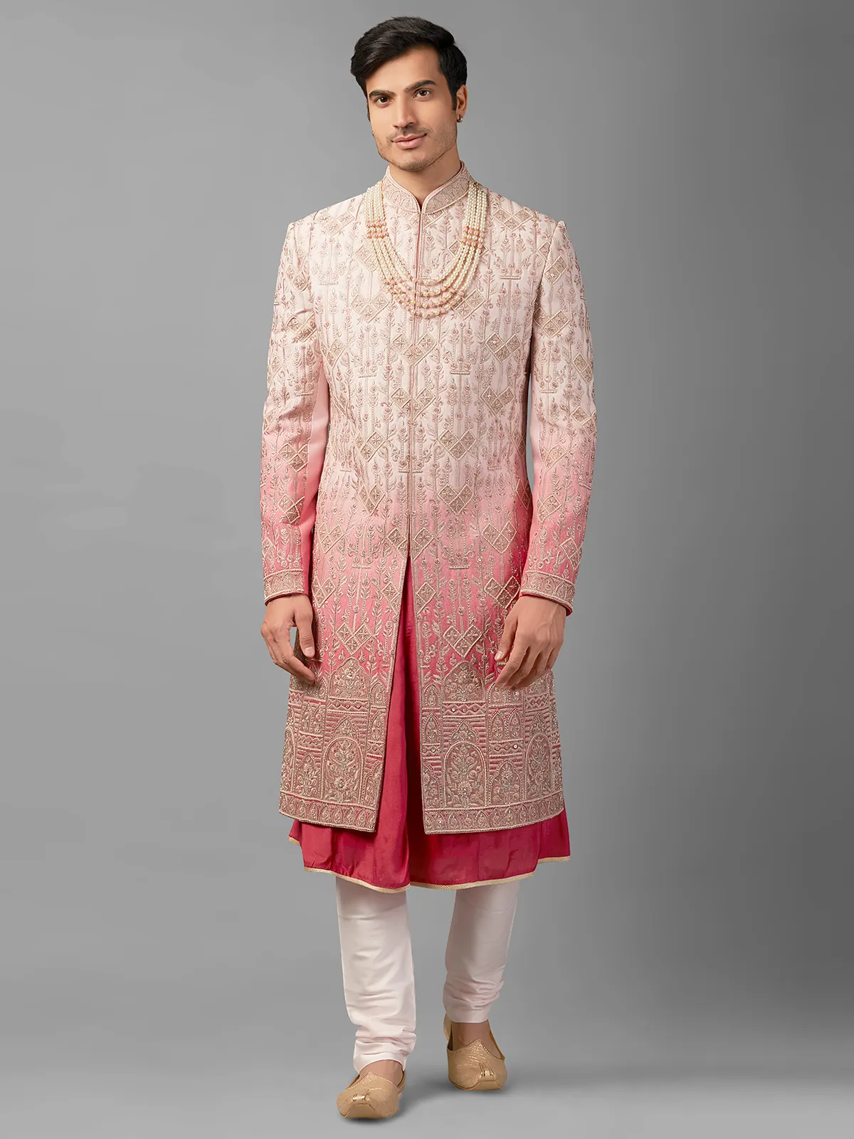 Pink shaded peshwai style sherwani