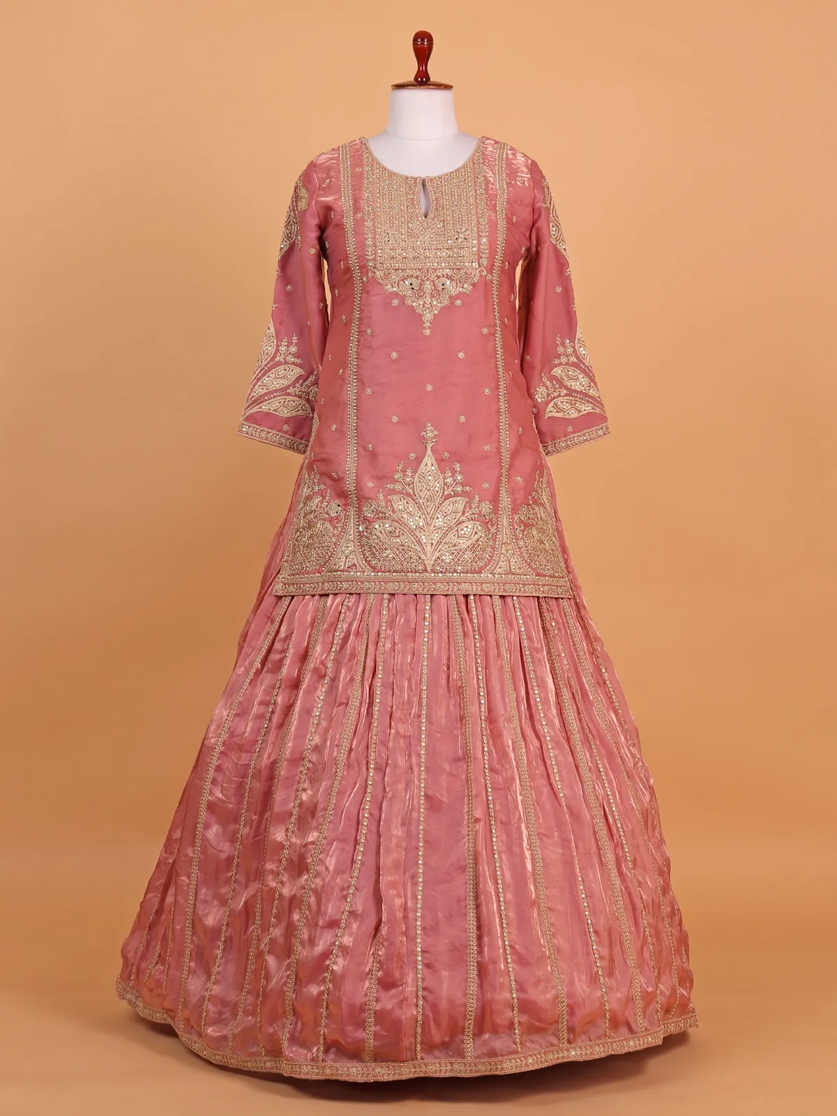 Pink silk lehenga choli for wedding wear with resham work