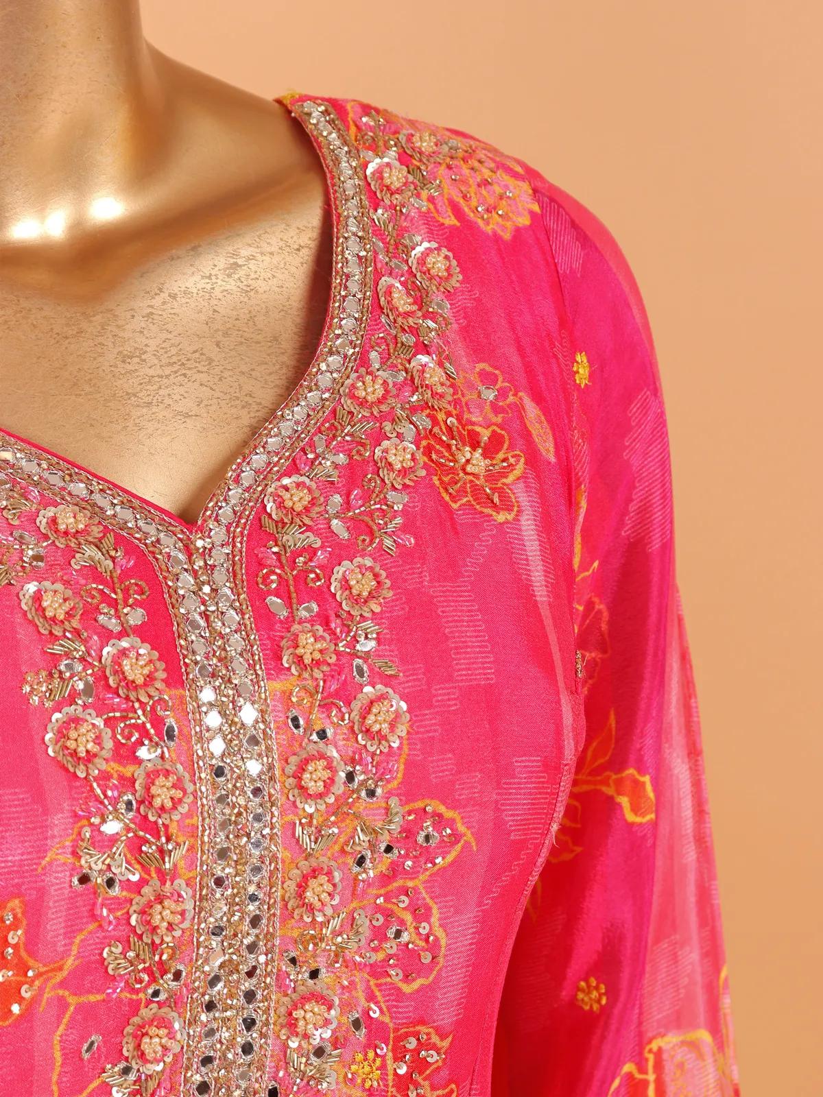 Pink silk printed sharara suit for women