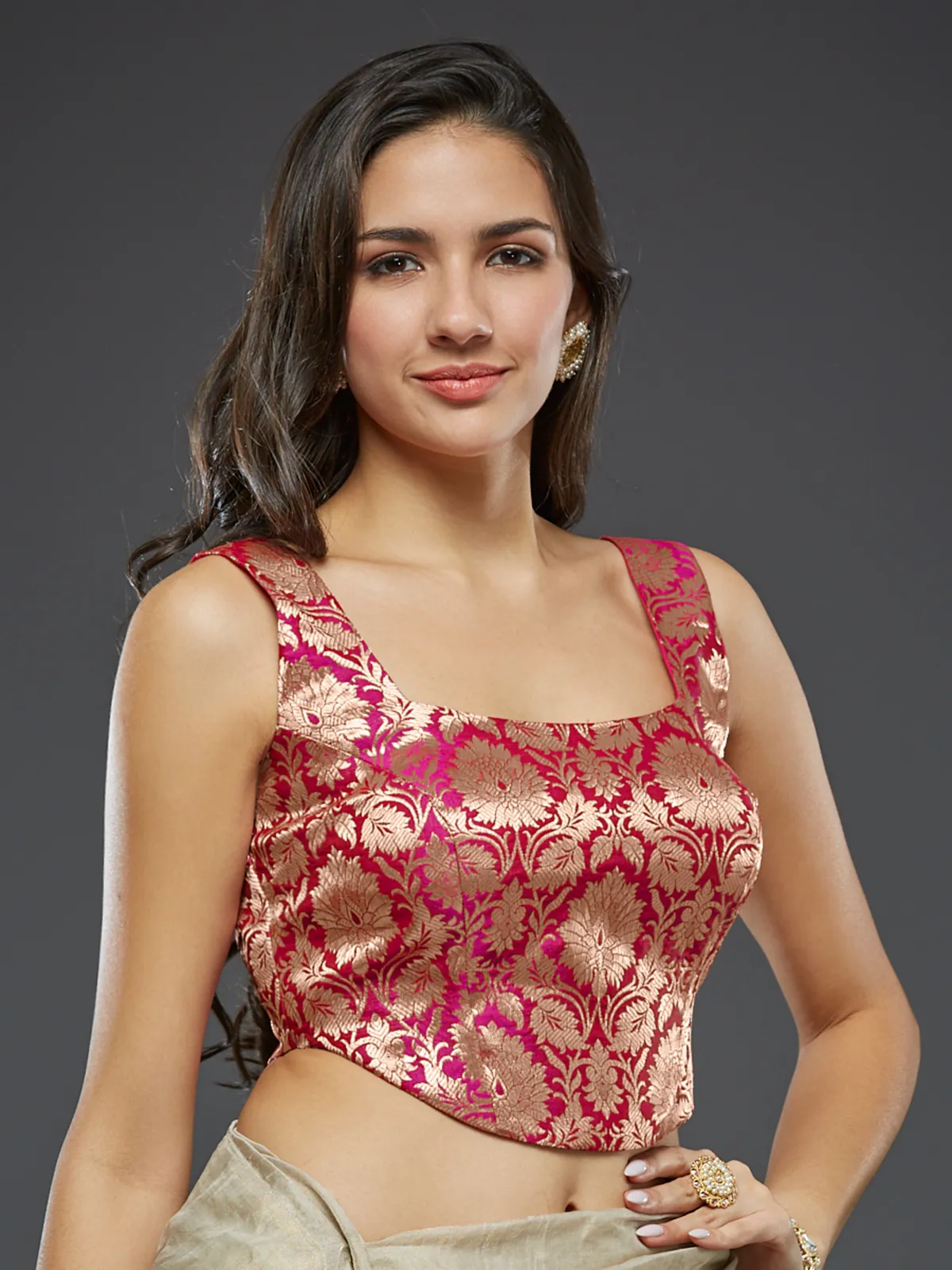 Pink silk ready-made blouse with zari work