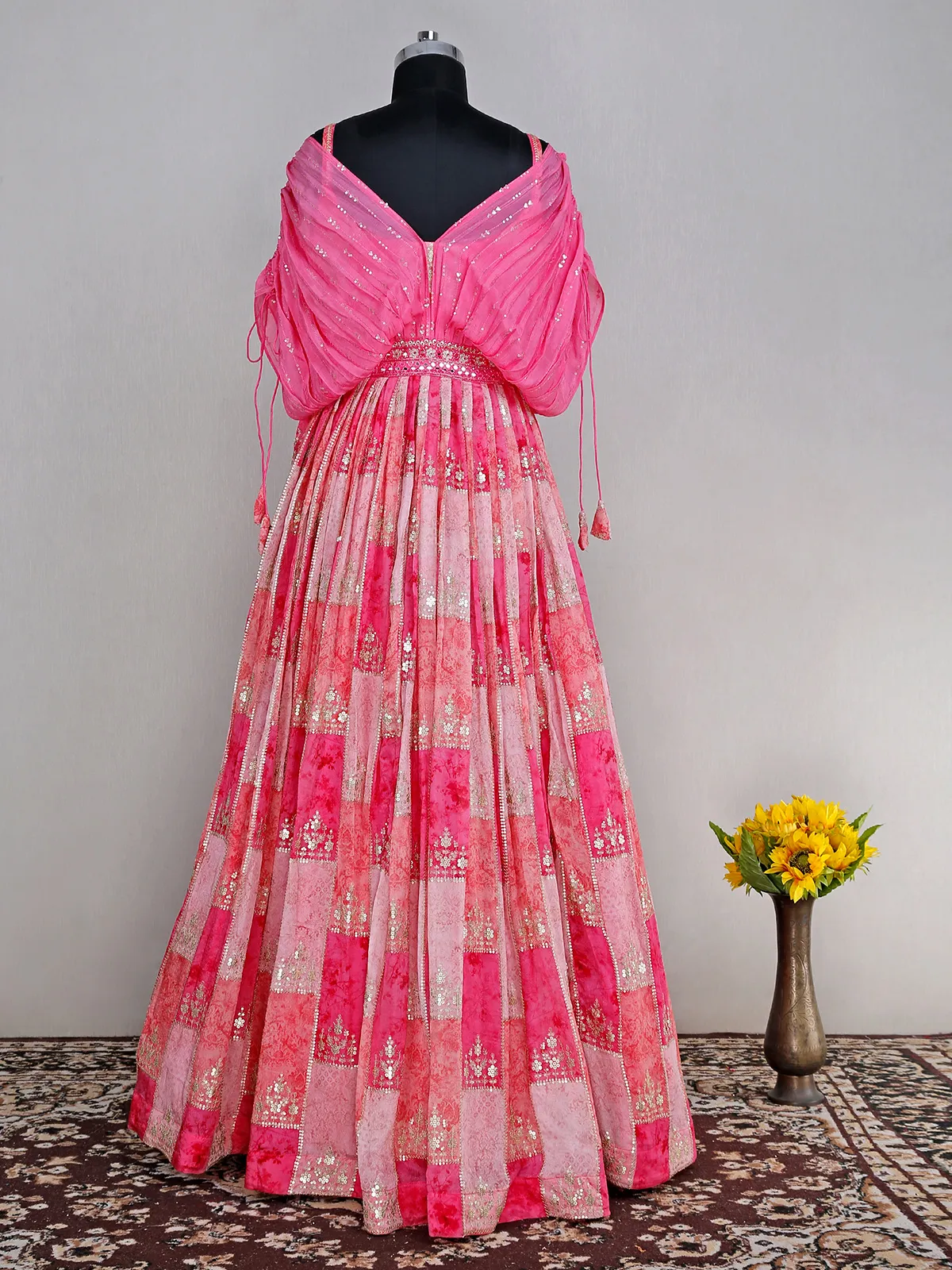 Pink soft silk printed gown