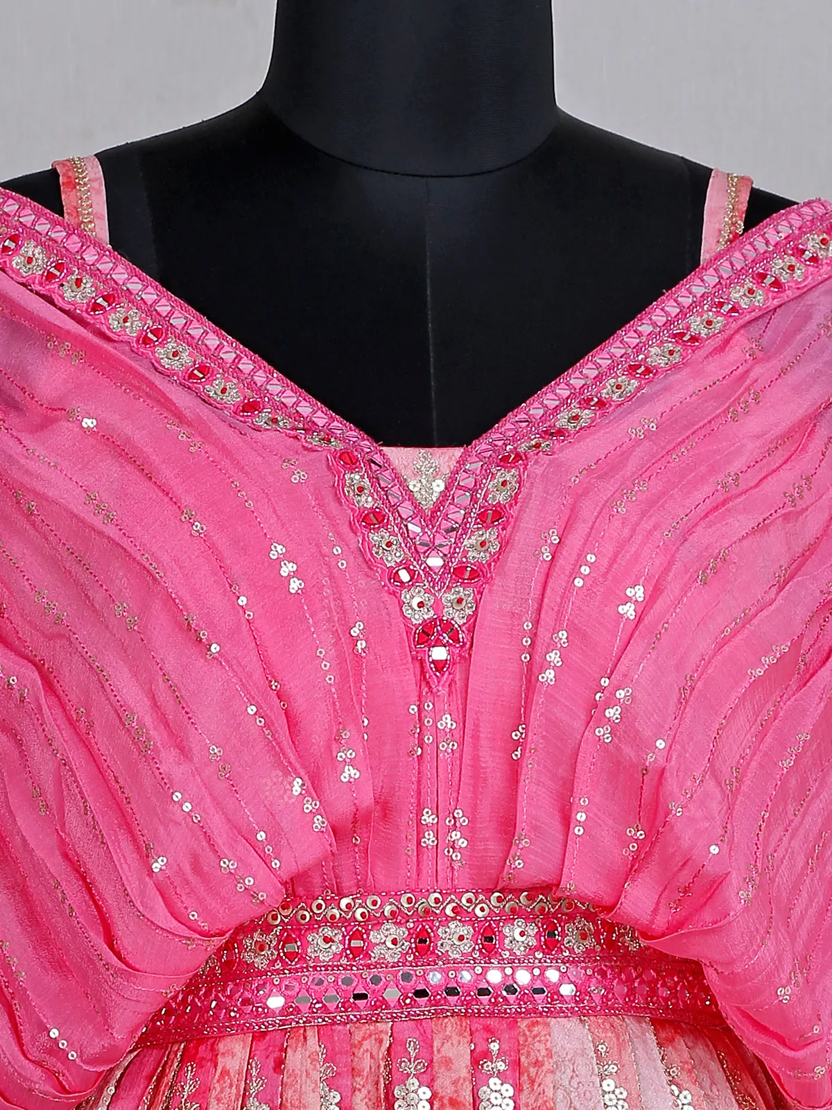 Pink soft silk printed gown