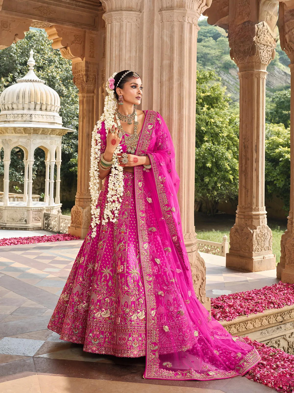 Pink wedding wear silk bridal lehenag choli