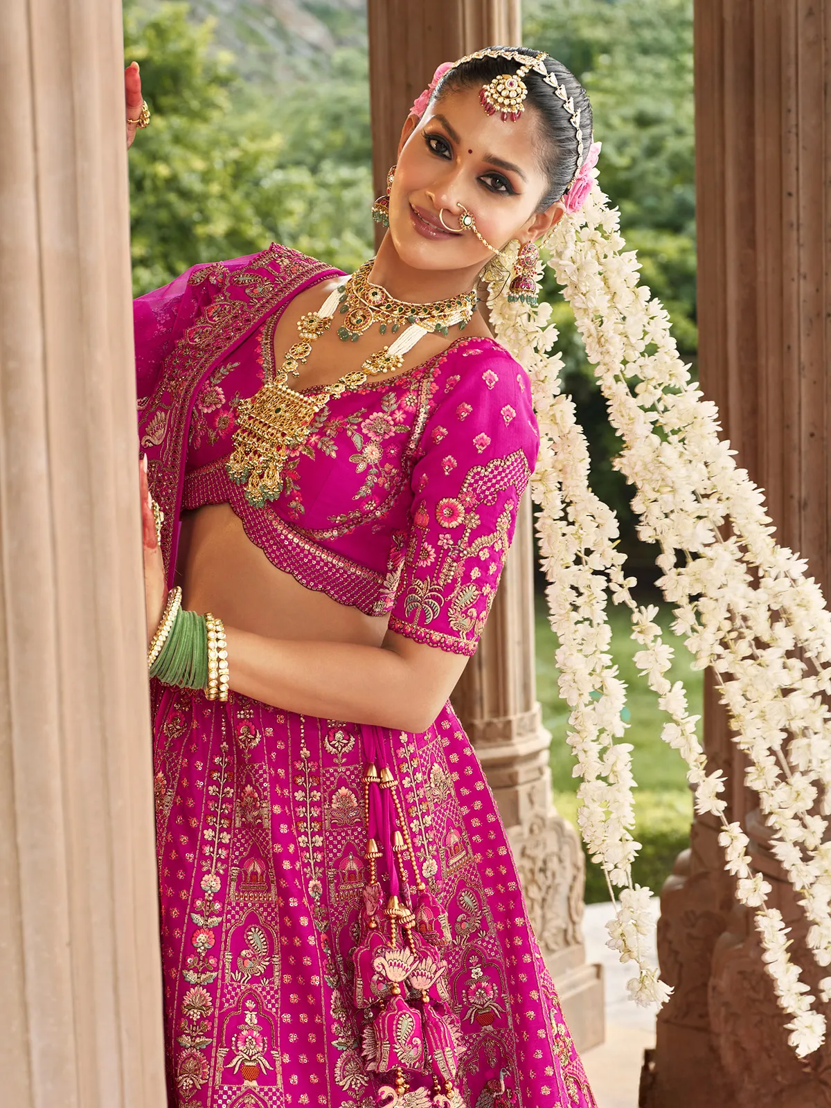 Pink wedding wear silk bridal lehenag choli