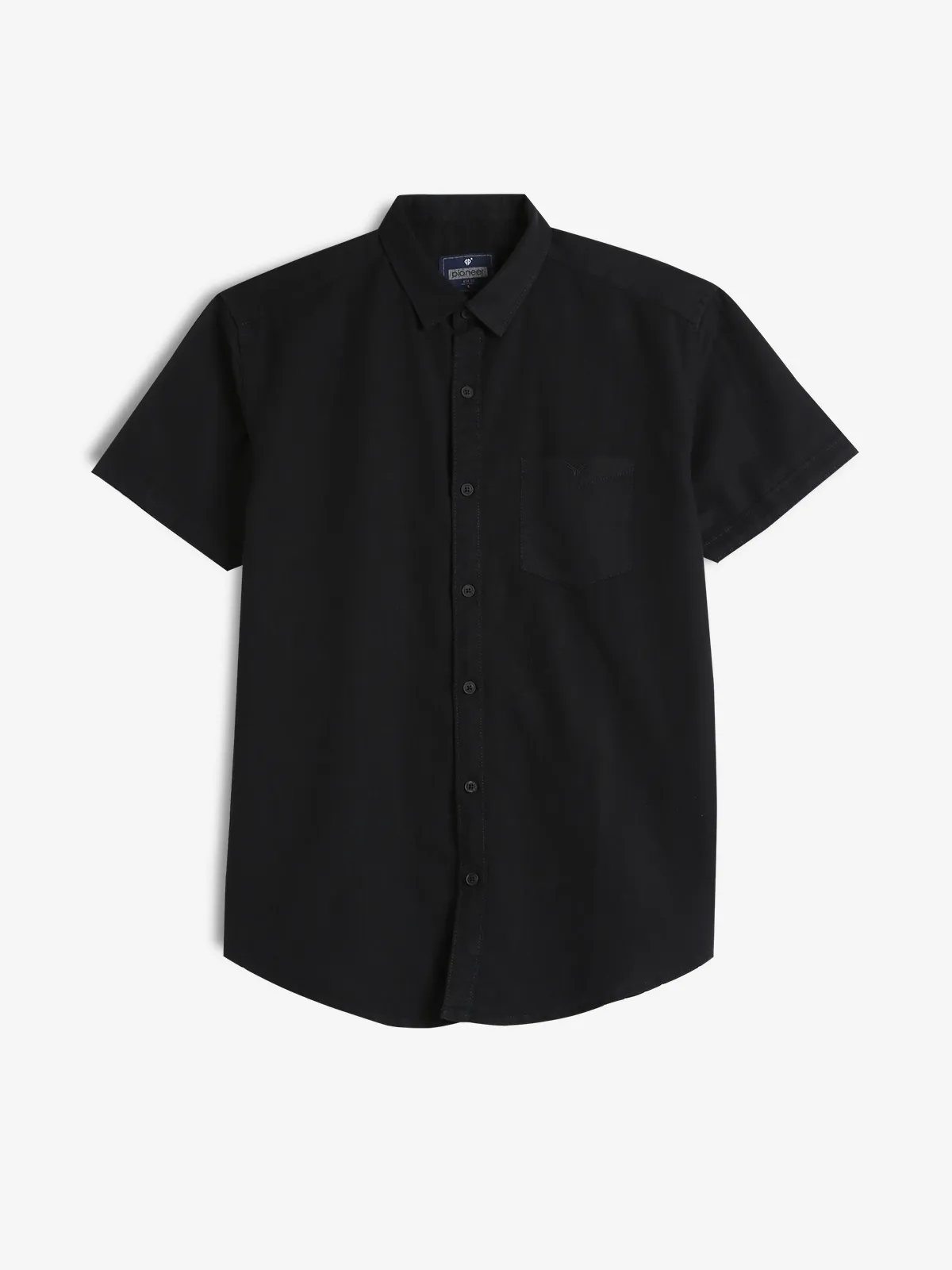 PIONEER black plain linen shirt