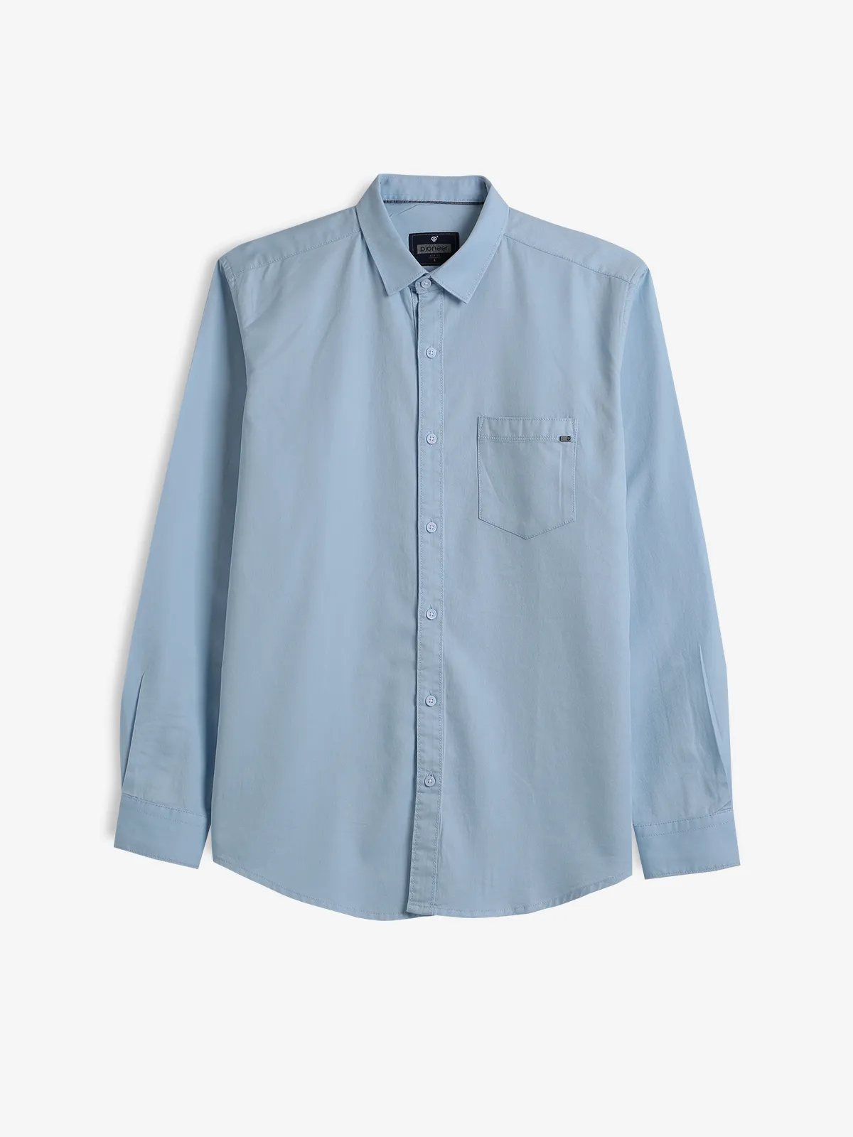 PIONEER cotton sky blue plain shirt