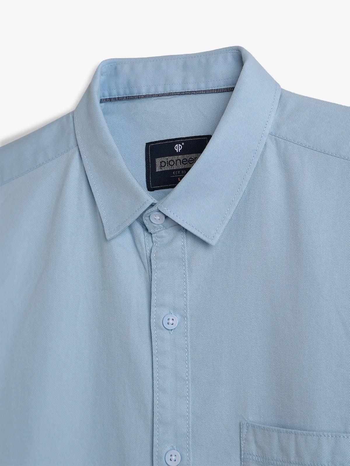 PIONEER cotton sky blue plain shirt