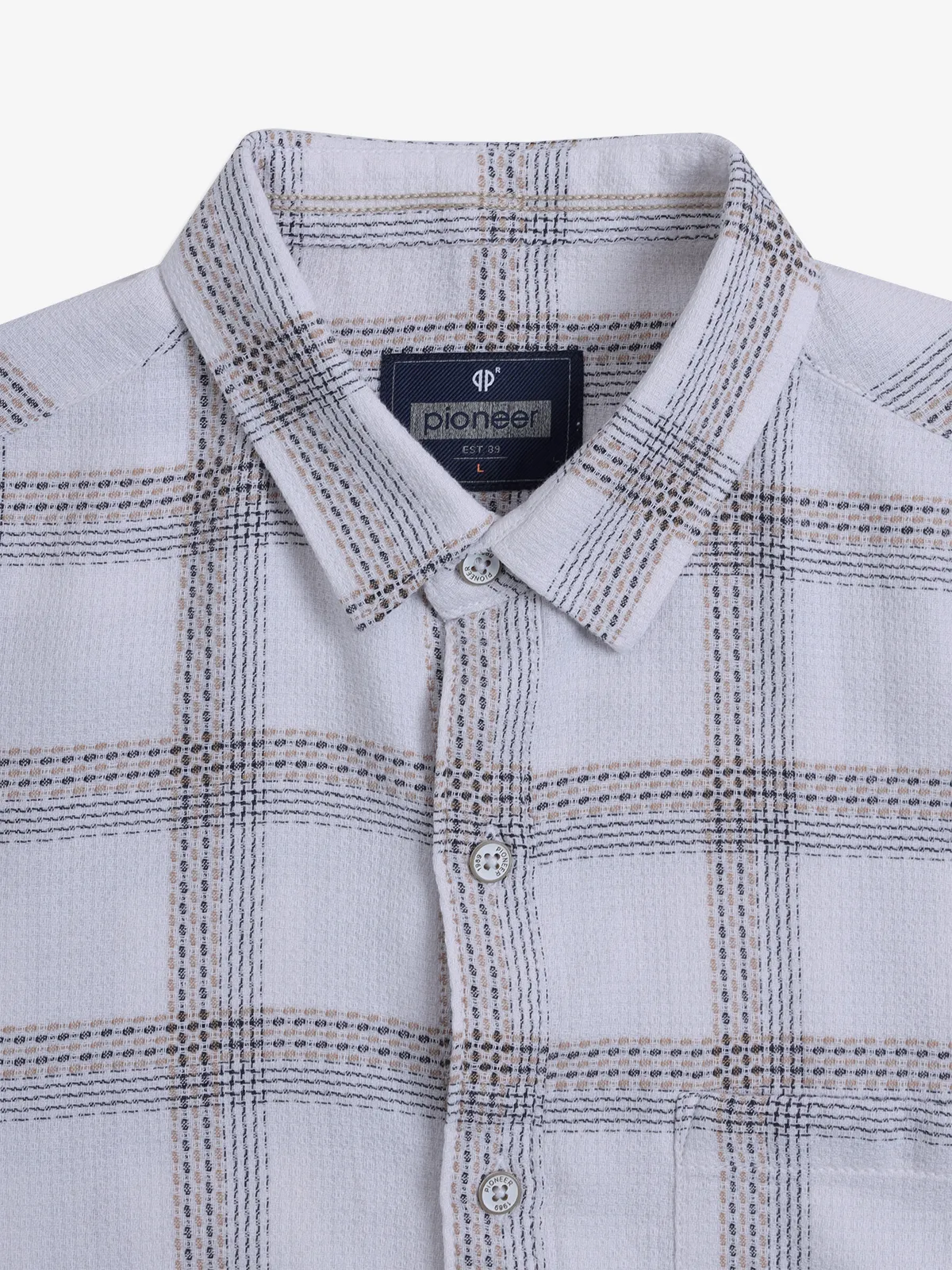 PIONEER cotton white checks shirt