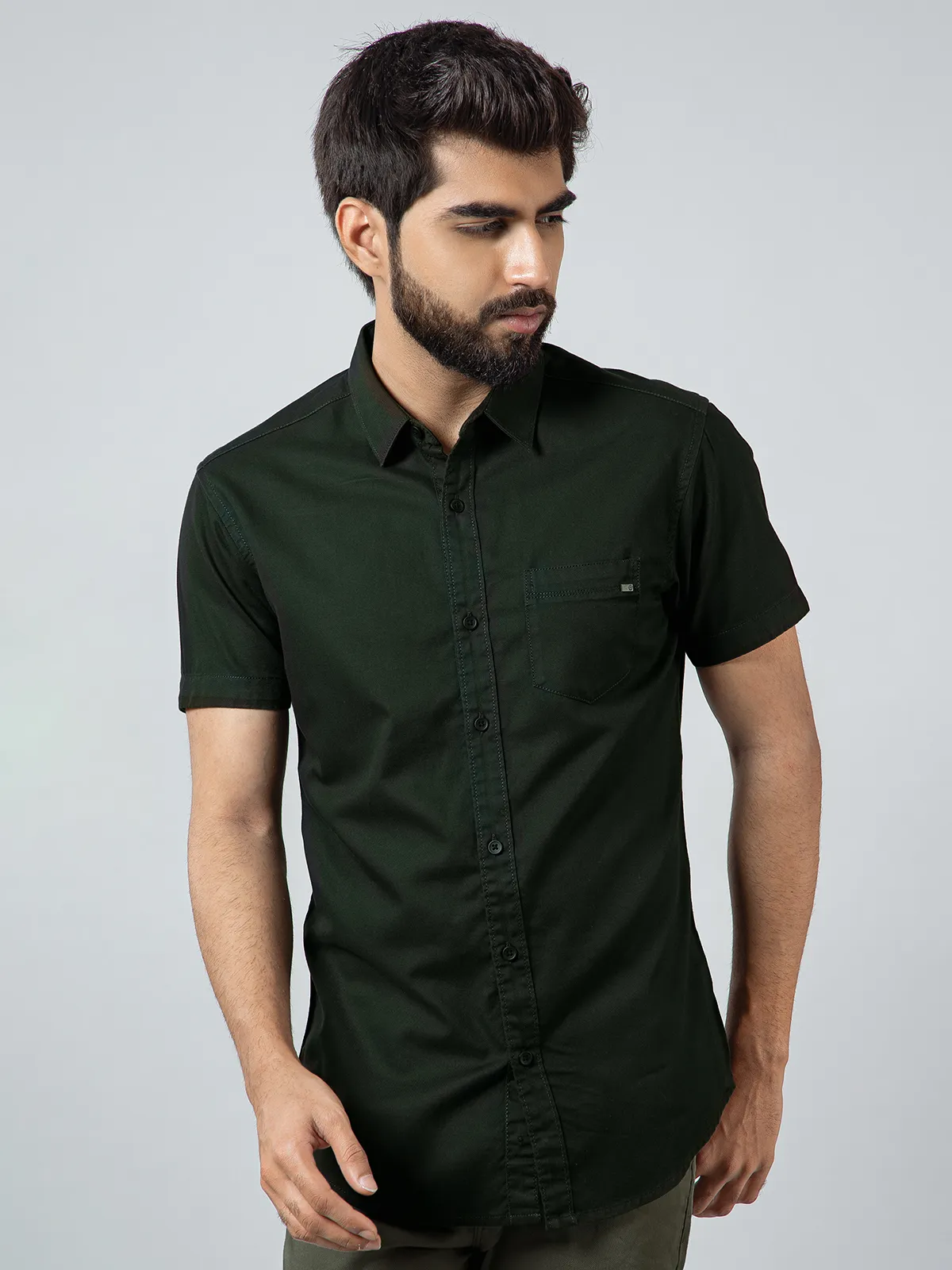 Pioneer dark olive cotton casual wear shirt for men