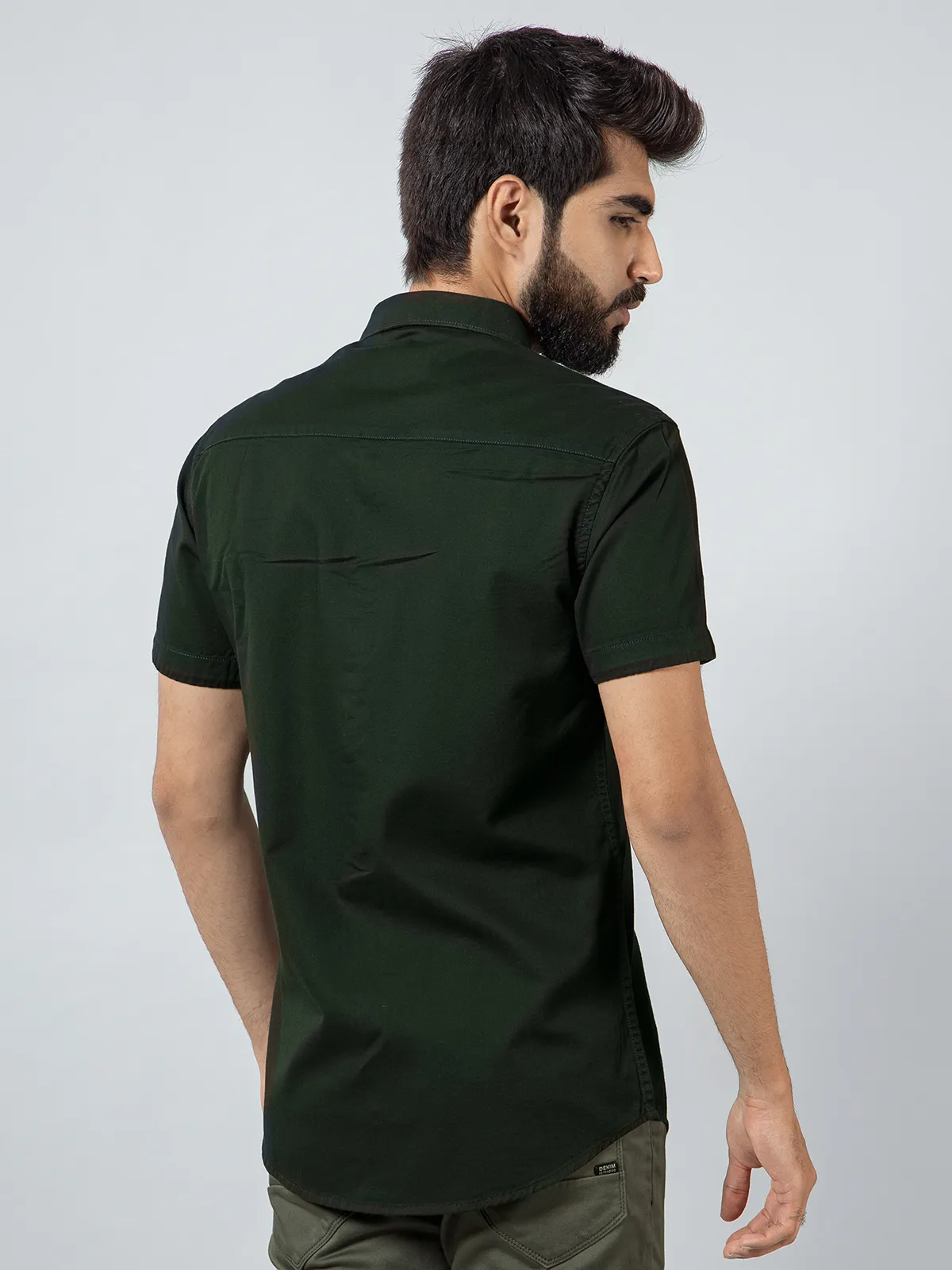 Pioneer dark olive cotton casual wear shirt for men