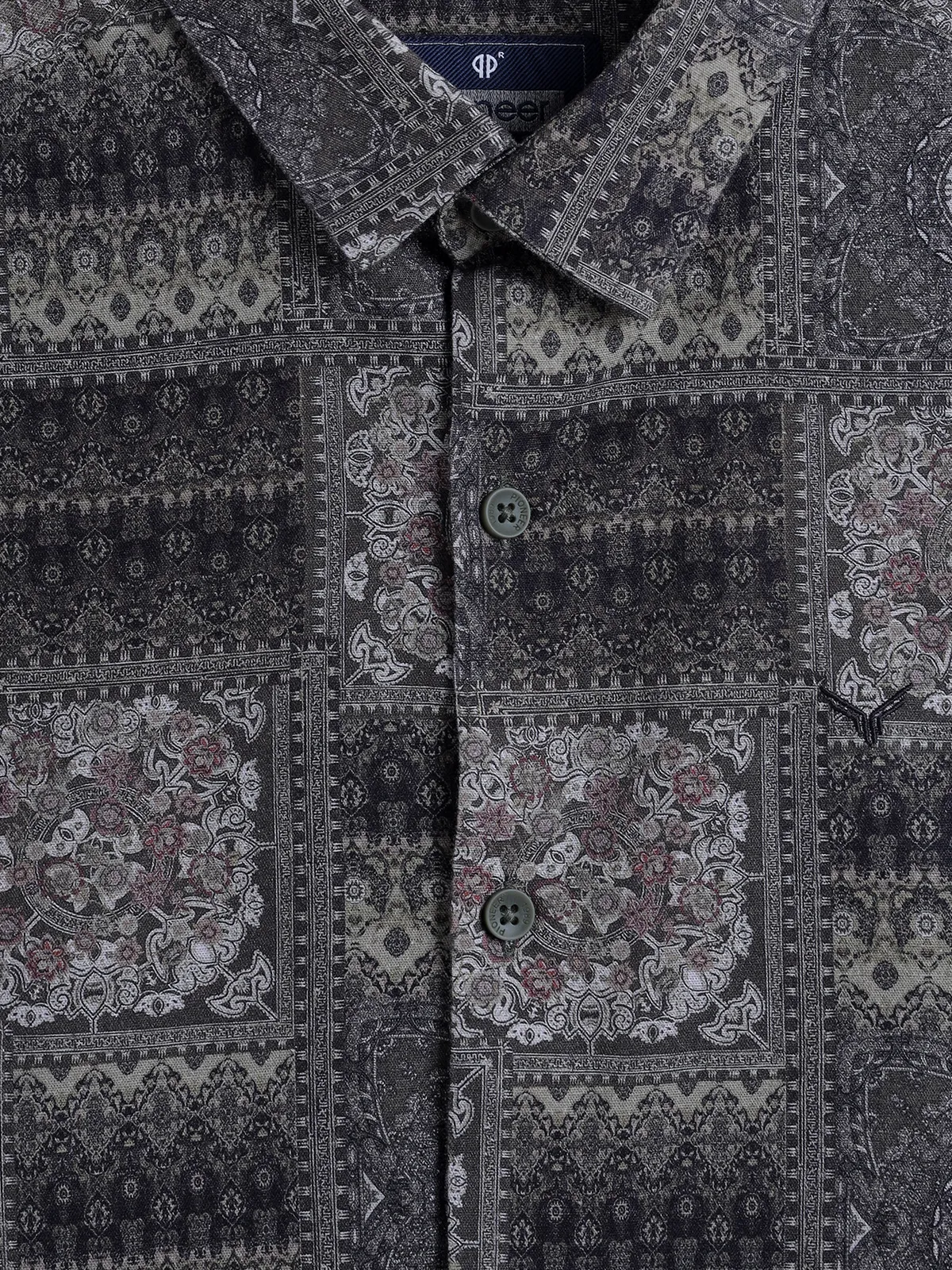 PIONEER olive printed linen shirt