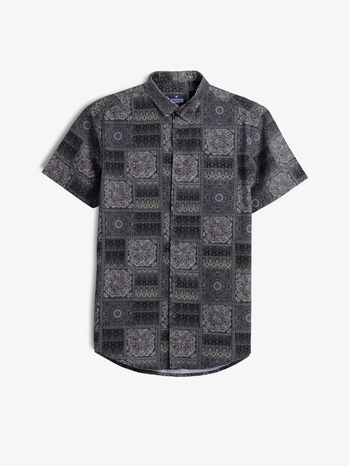 PIONEER olive printed linen shirt