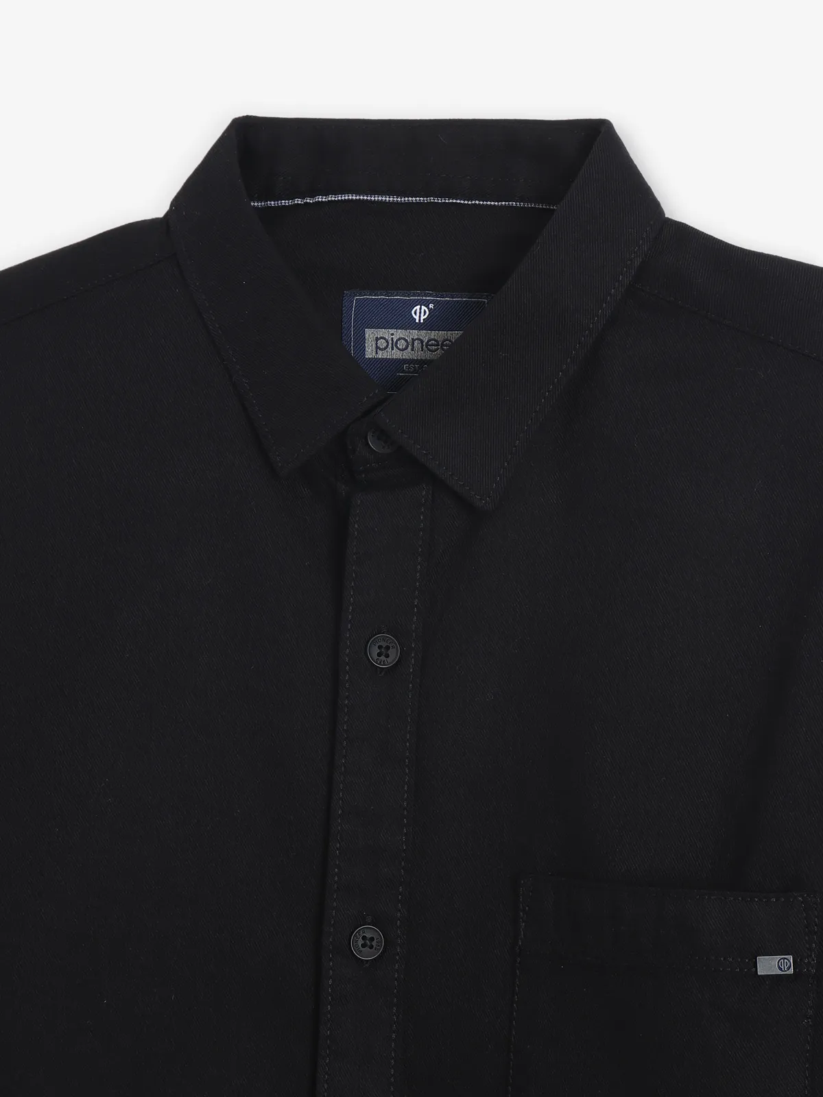 PIONEER plain black cotton casual shirt