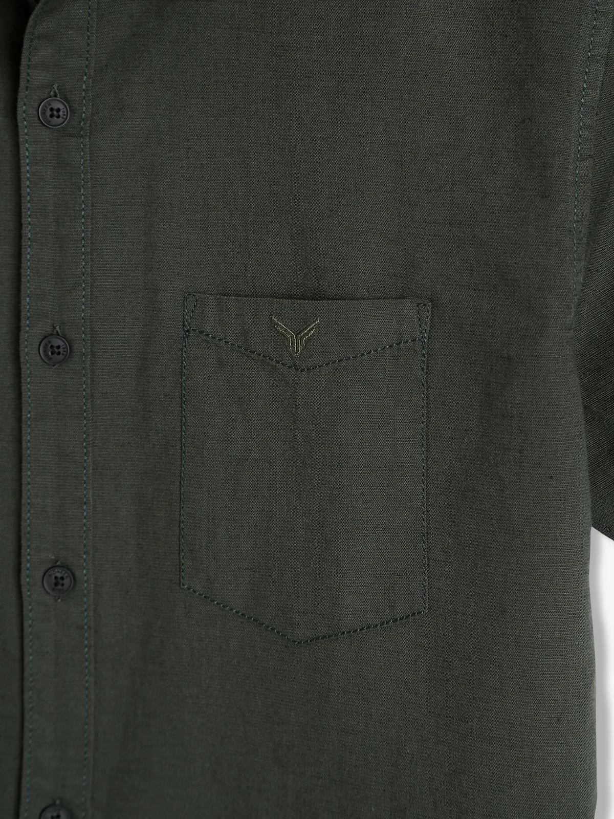 PIONEER plain dark green linen shirt