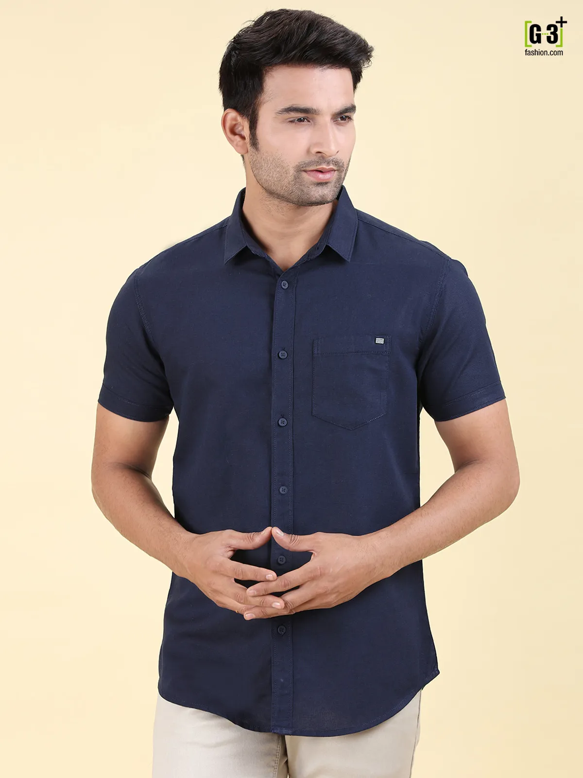 Pioneer presented navy solid shirt