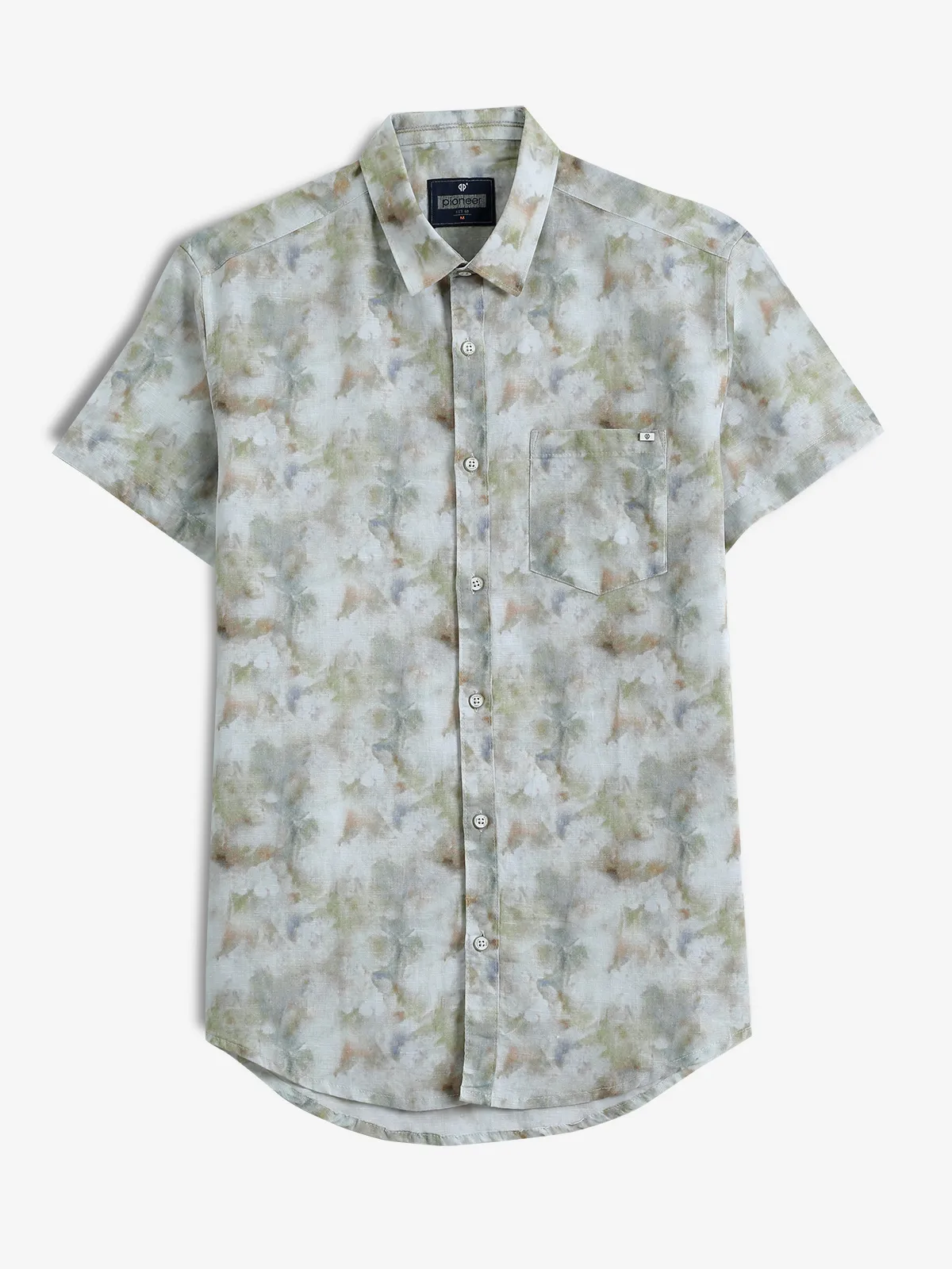 PIONEER printed olive and white linen shirt