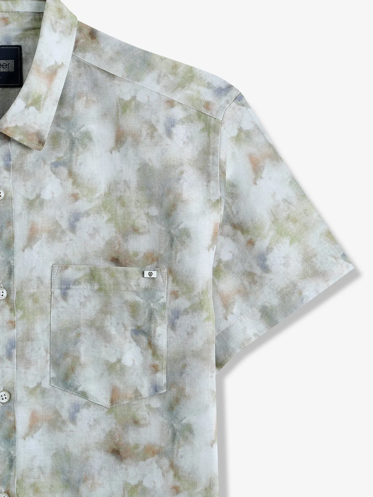 PIONEER printed olive and white linen shirt