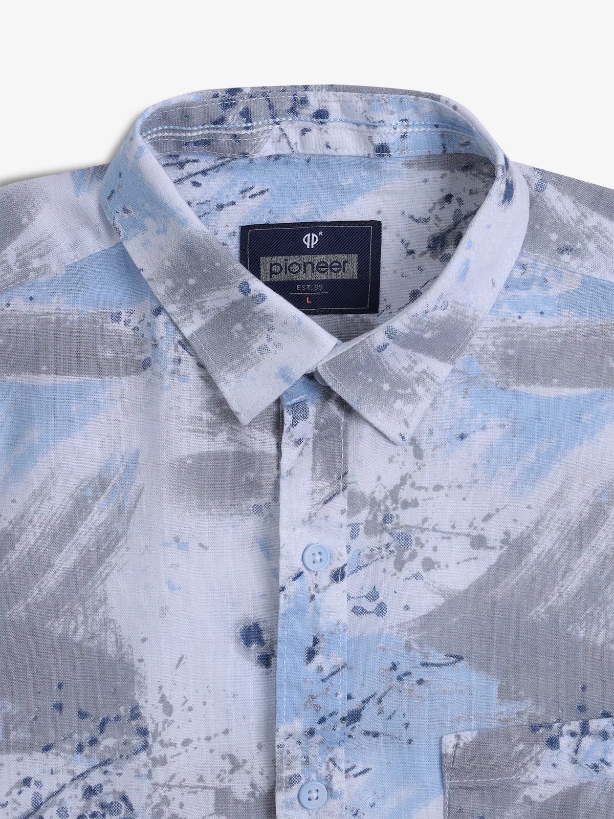 PIONEER sky blue and white printed shirt