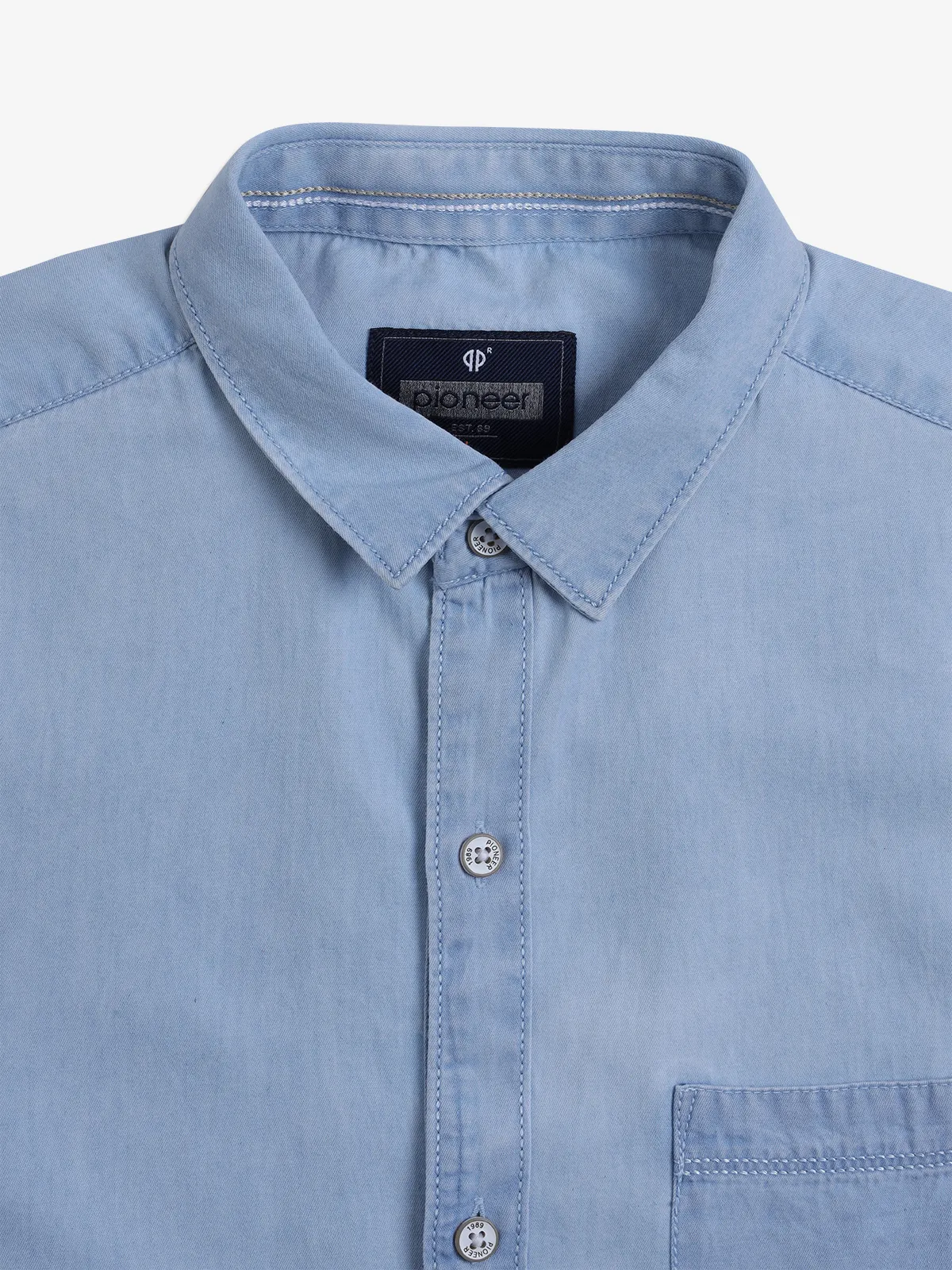 PIONEER sky blue plain cotton shirt