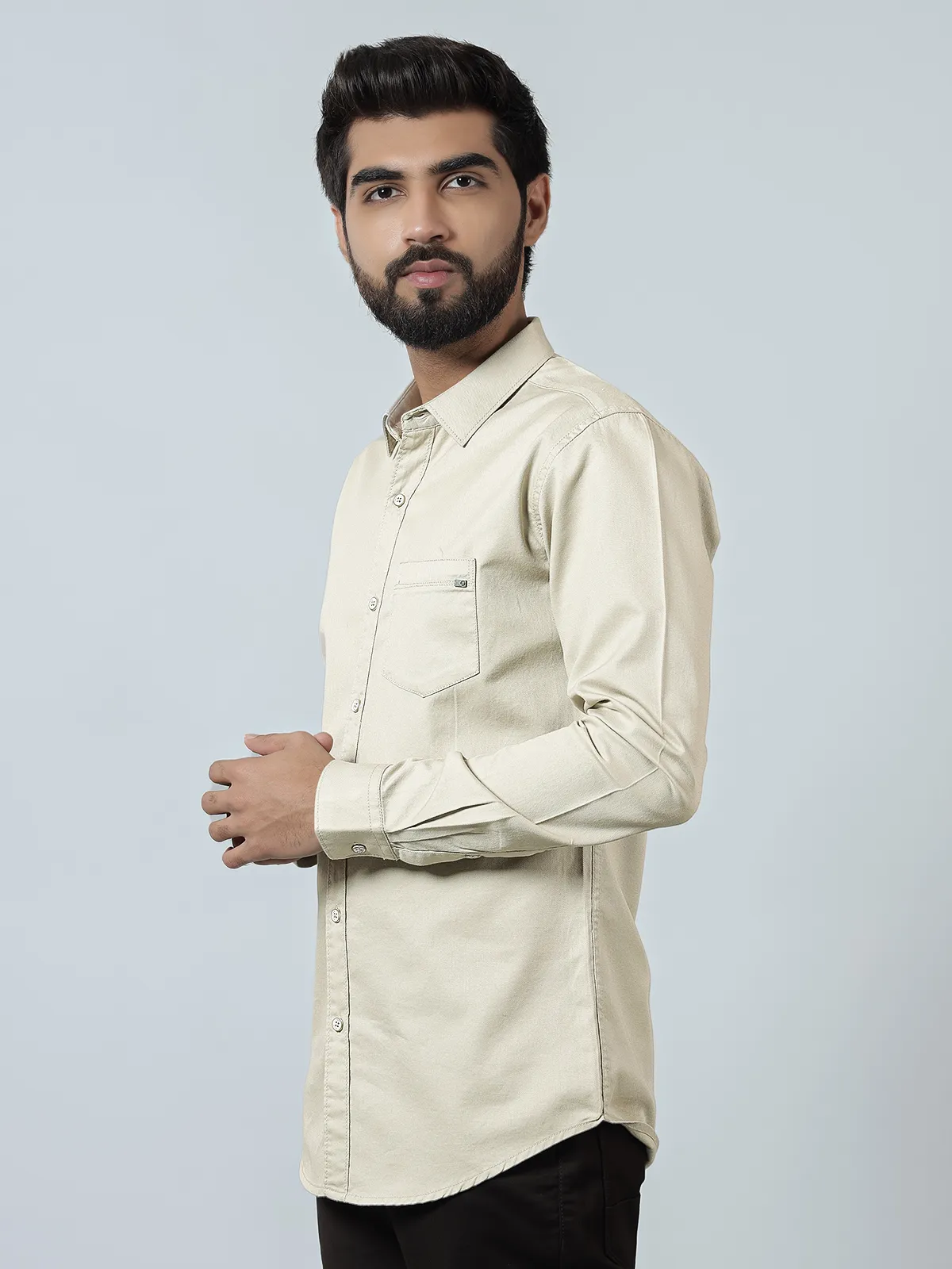 Pioneer solid beige color casual shirt for mens