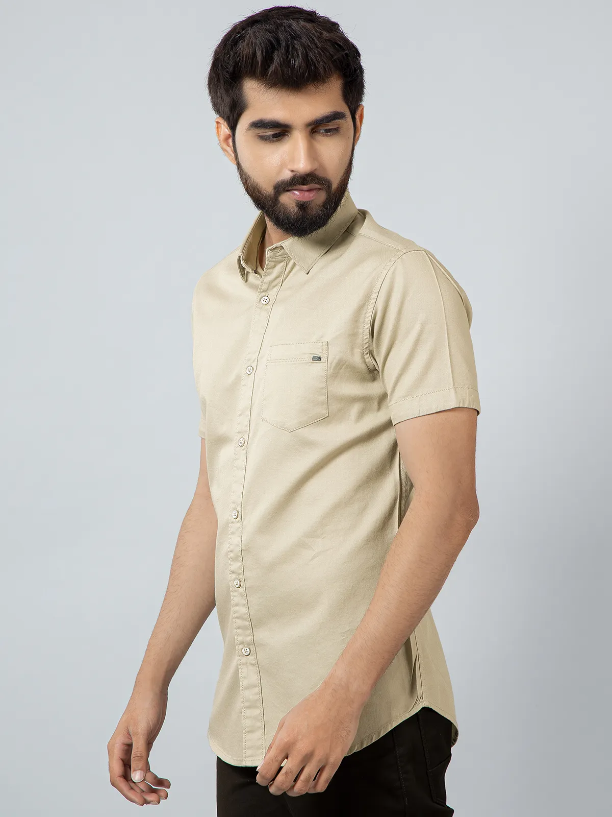 Pioneer solid beige cotton casual shirt