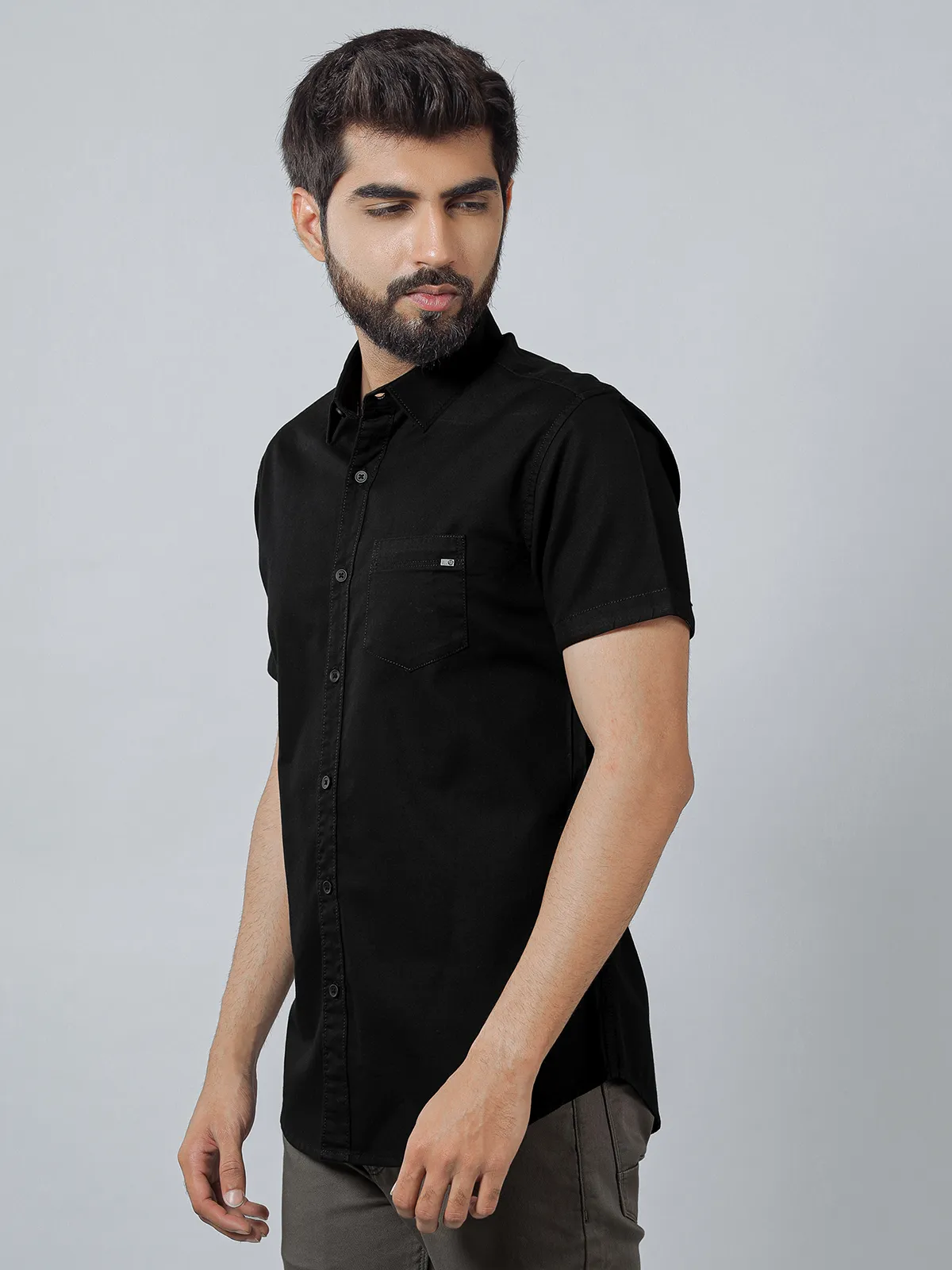 Pioneer solid black casual shirt in cotton