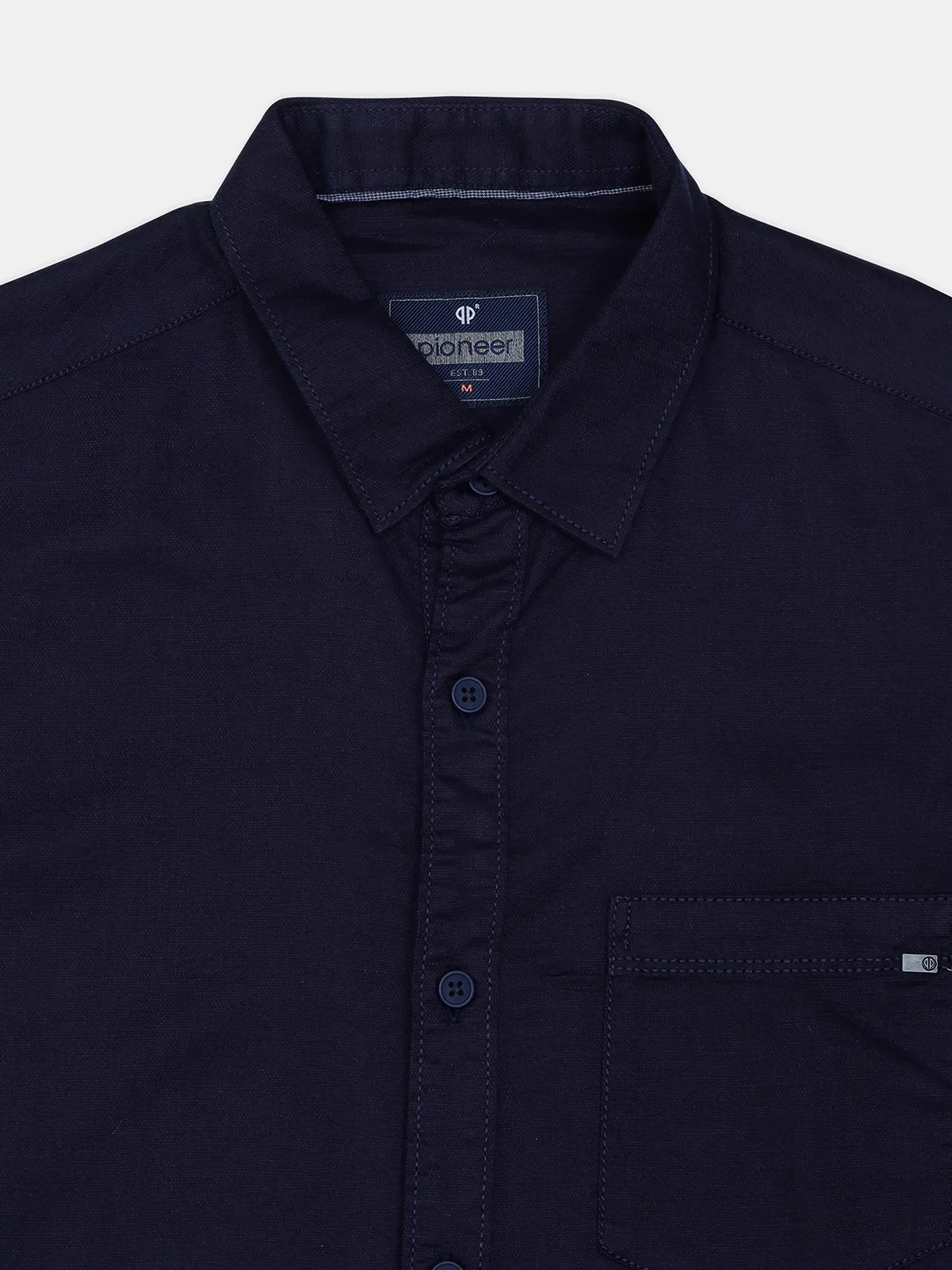 Pioneer solid cotton casual shirt in navy