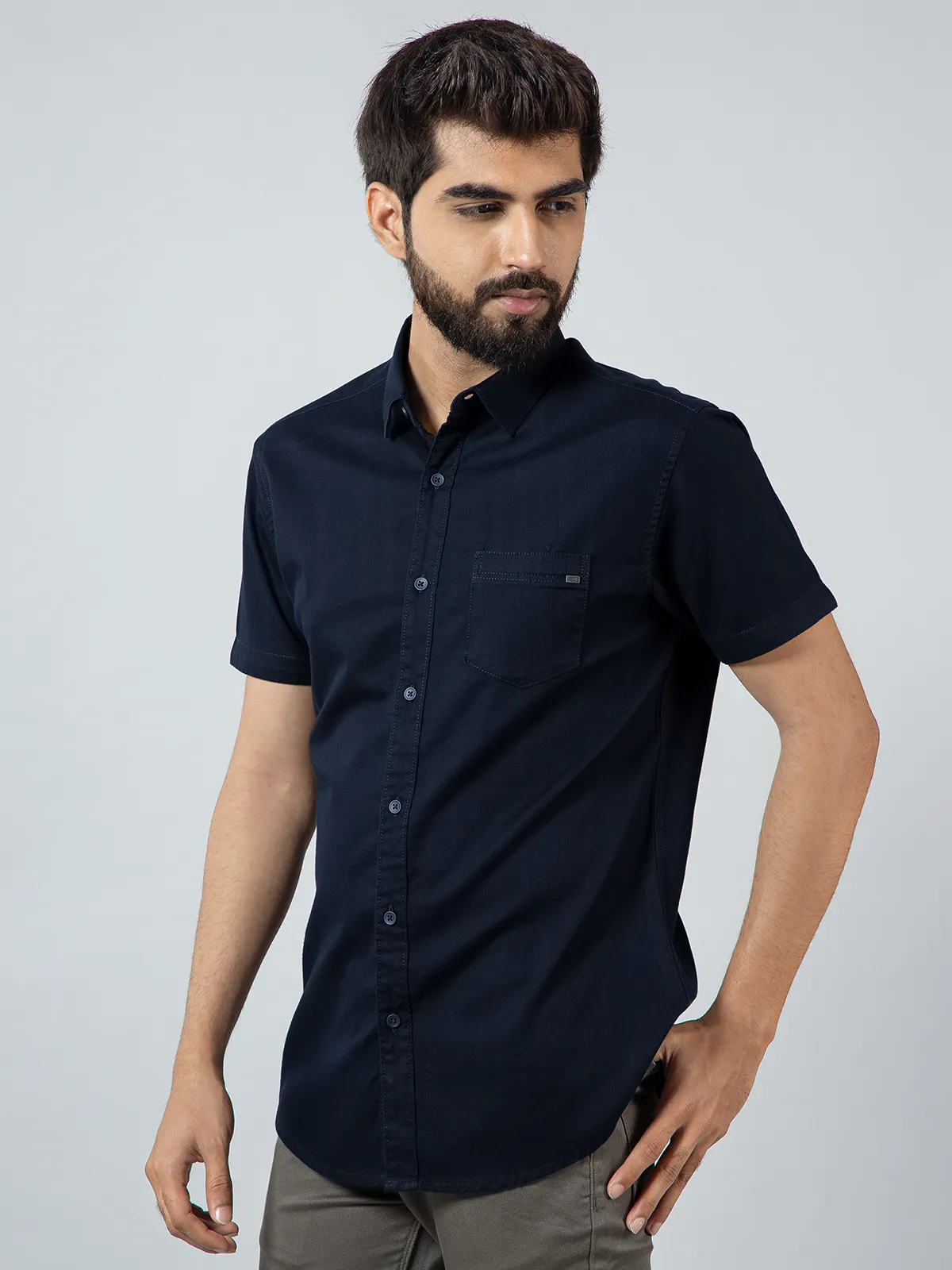 Pioneer solid navy cotton shirt for mens