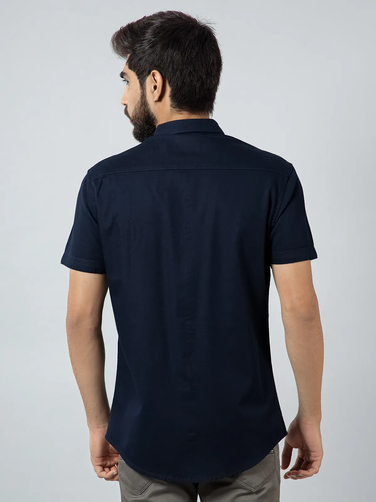 Pioneer solid navy cotton shirt for mens