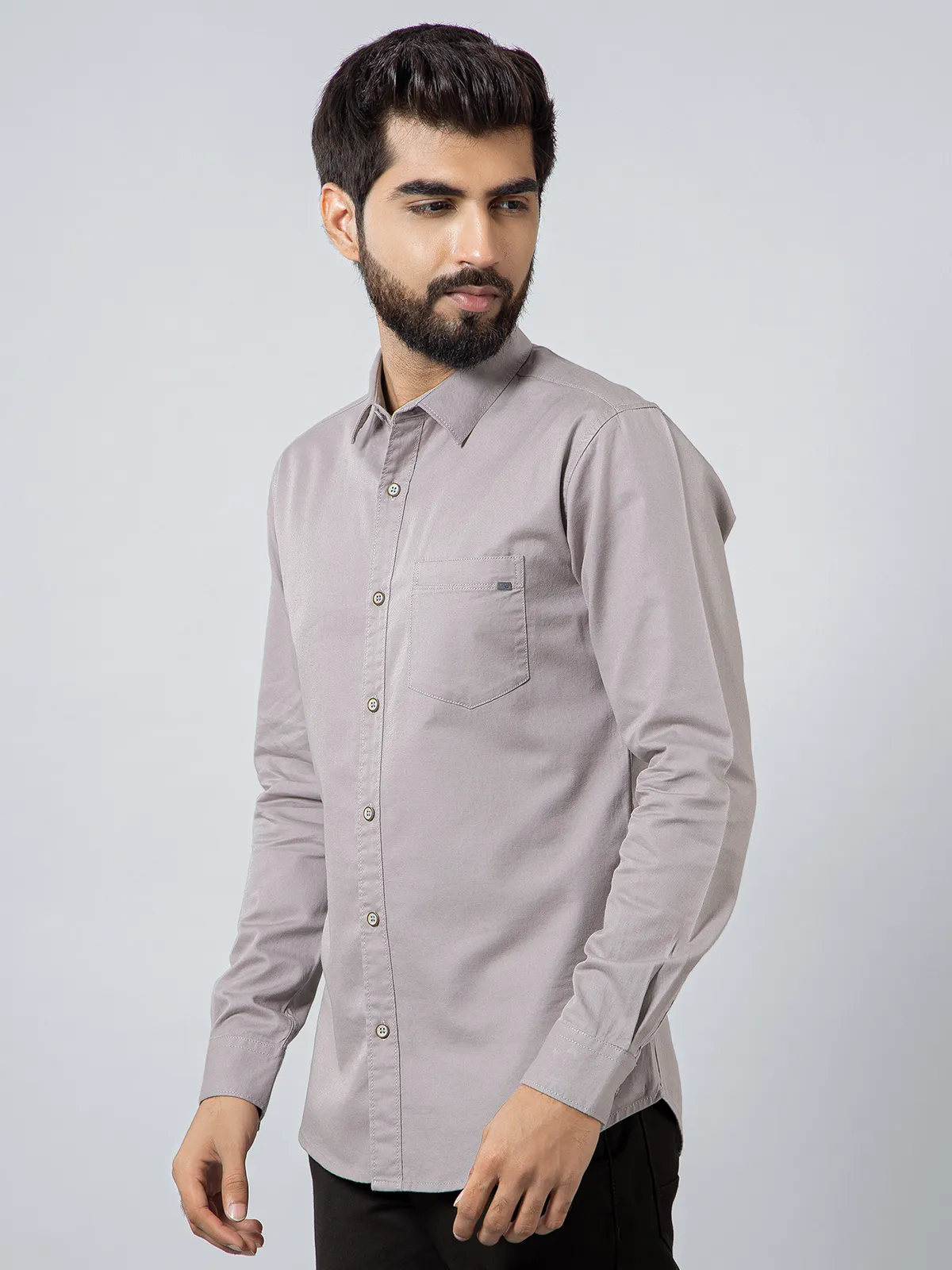 Pioneer solid grey cotton shirt for mens