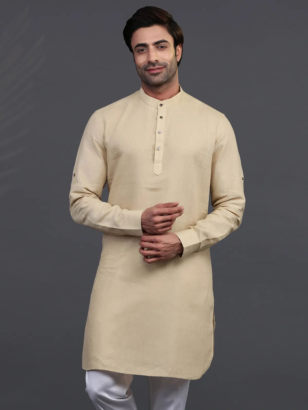 Beige linen full sleeves kurta