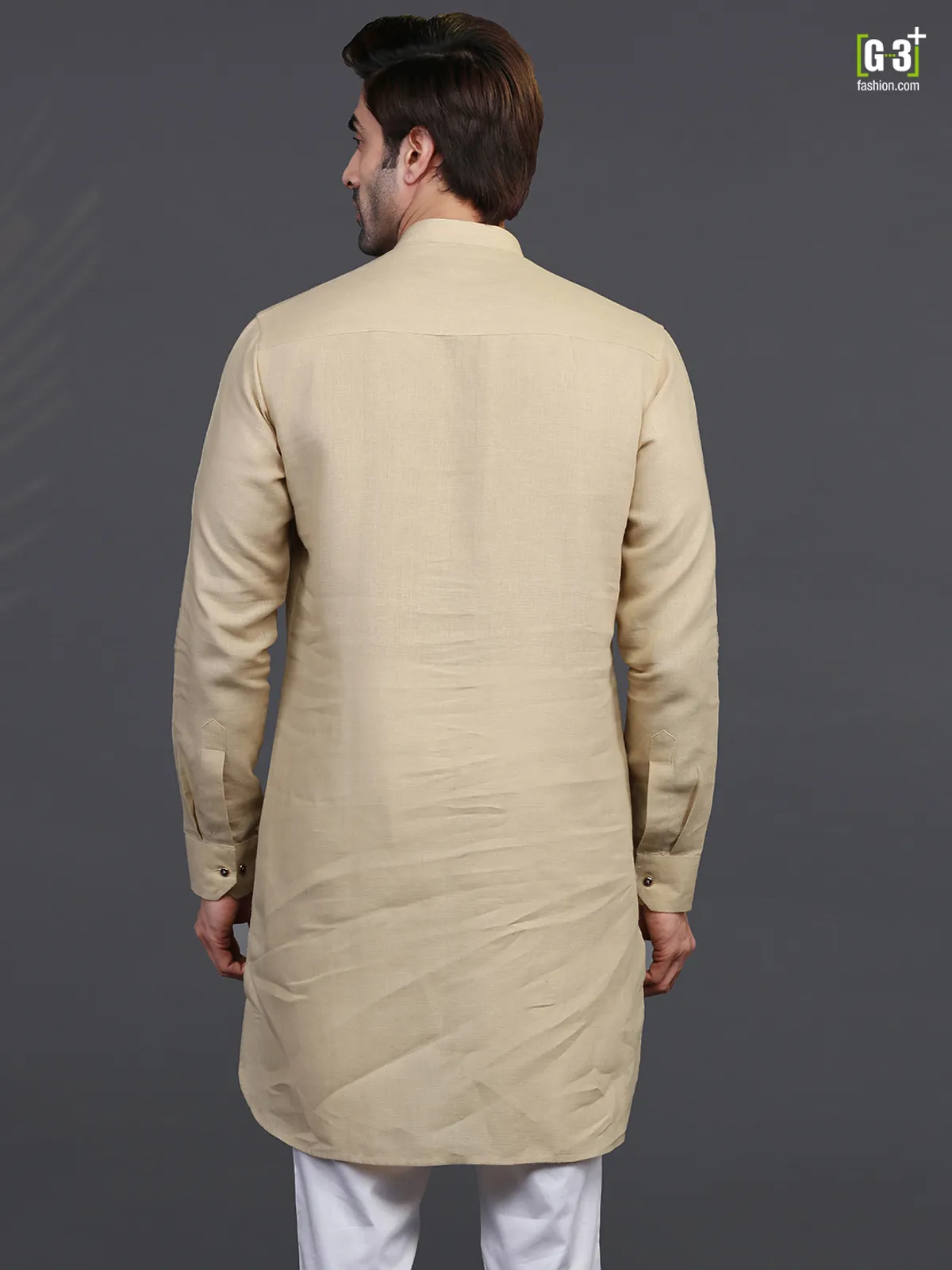 Beige linen full sleeves kurta